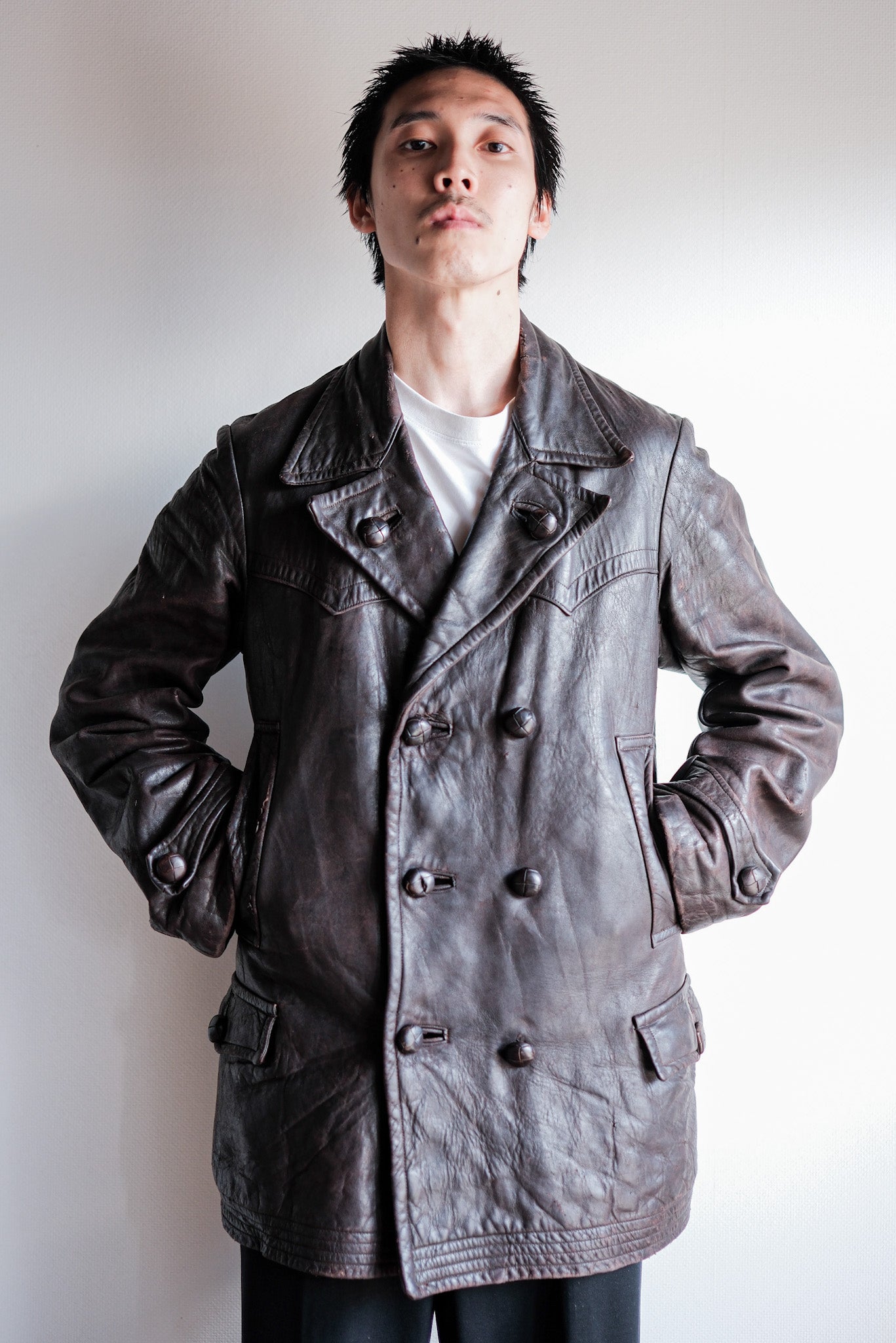 【~30's】German Vintage Double Breasted Motorcycle Leather Jacket