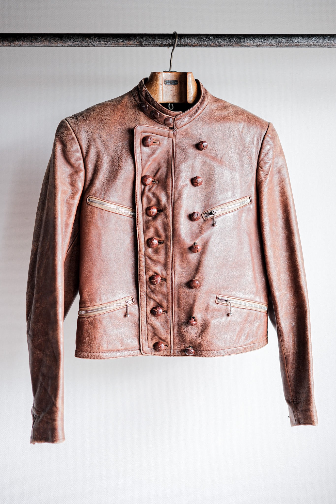 【~30's】German Vintage Double Breasted Motorcycle Leather Jacket