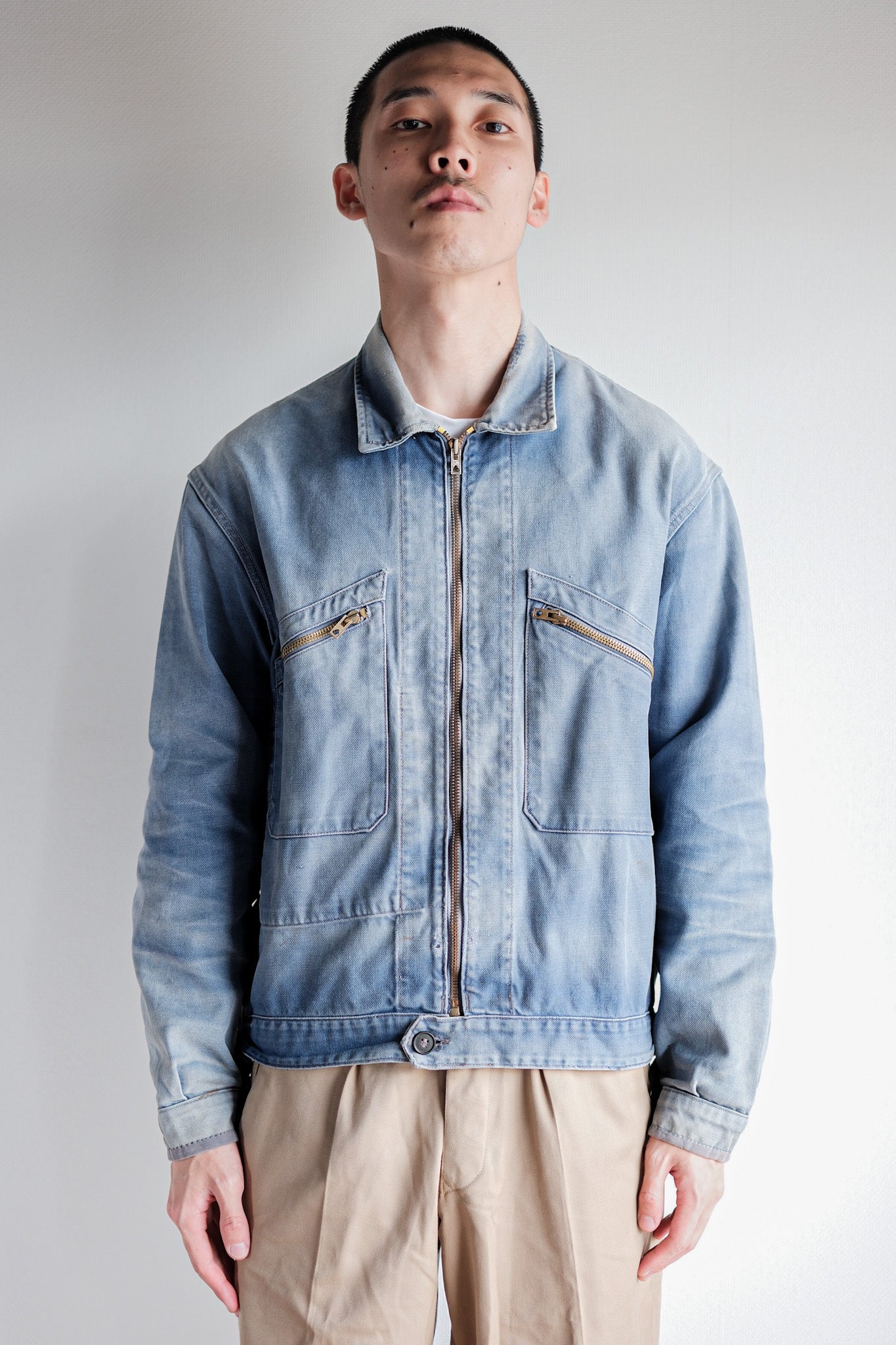 【~50’s】French Vintage Blue Cotton Twill Cyclist Jacket "Adolphe Lafont"