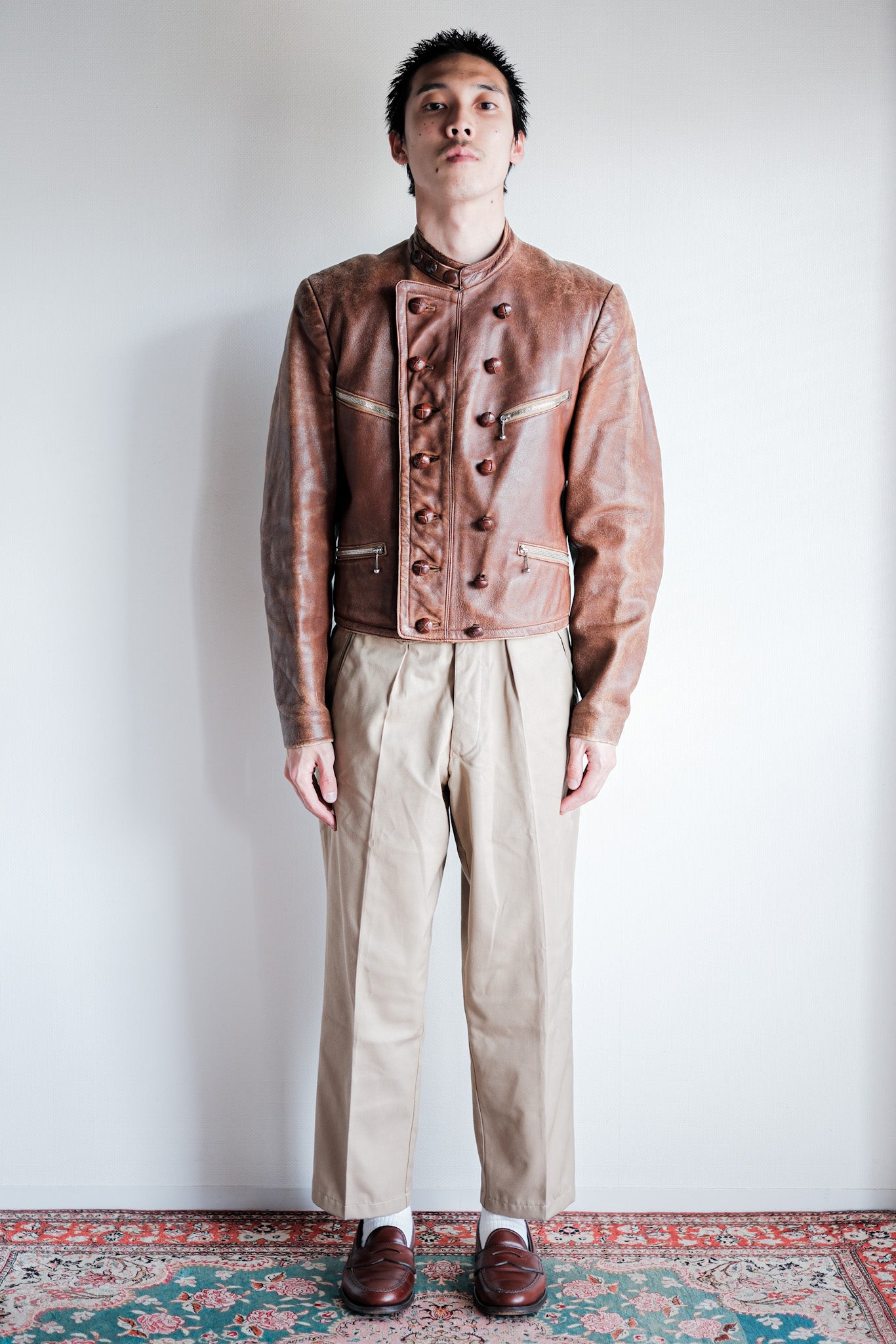 【~30's】German Vintage Double Breasted Motorcycle Leather Jacket