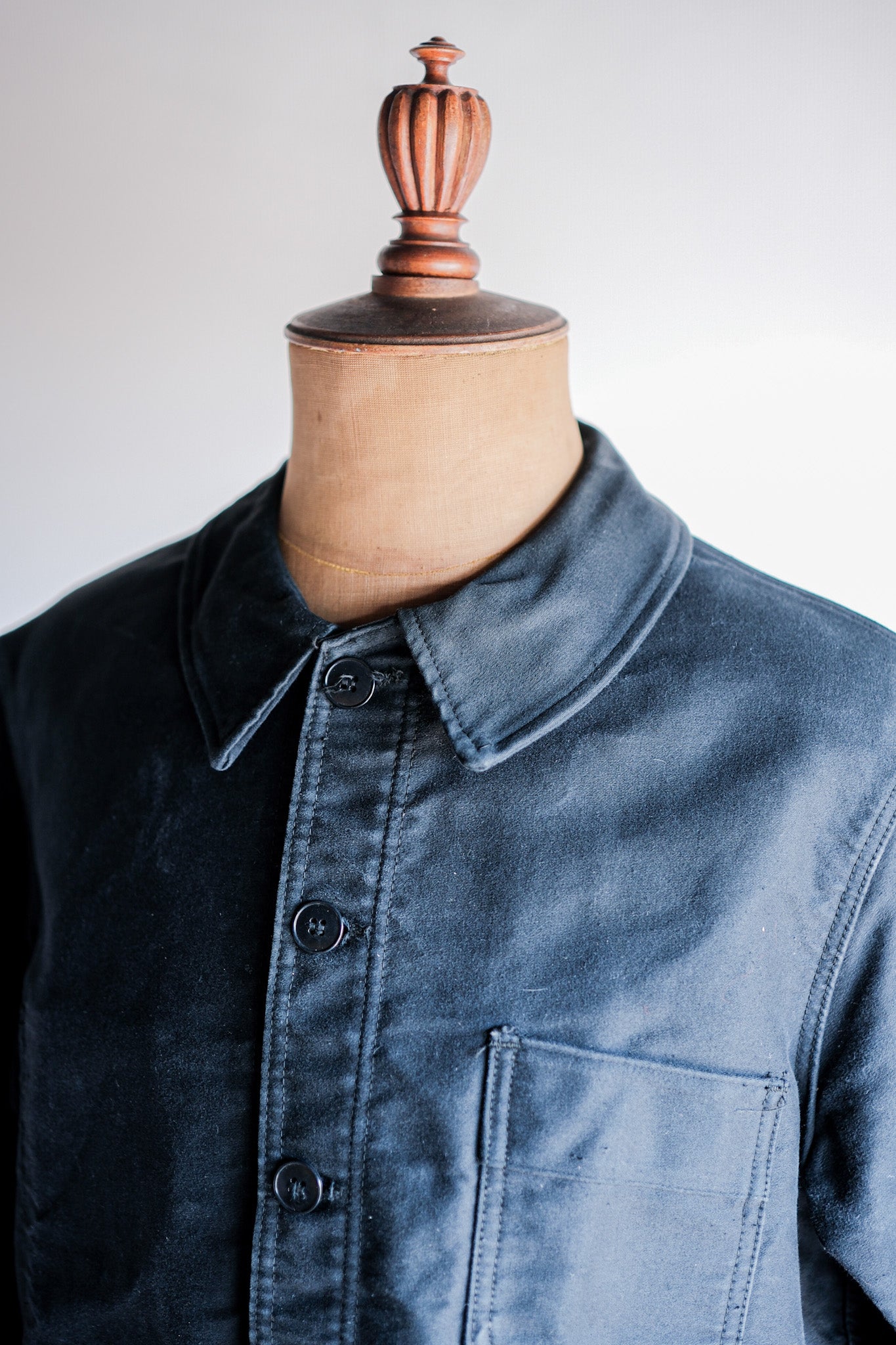【~60's】French Vintage Black Moleskin Work Jacket "Le Mont St. Michel"