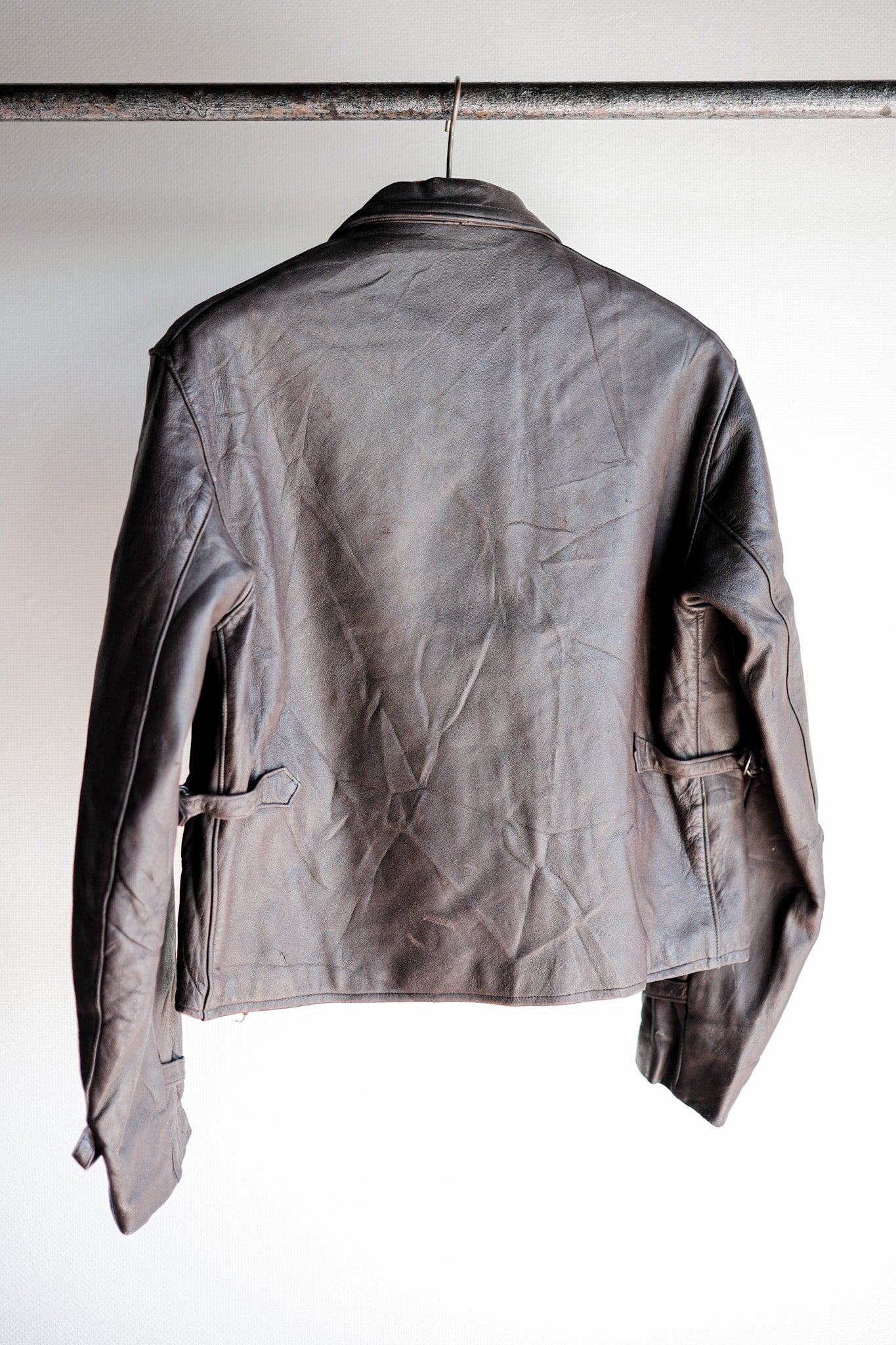 【~40’s】French Vintage Brown Leather Cyclist Jacket "Modified"