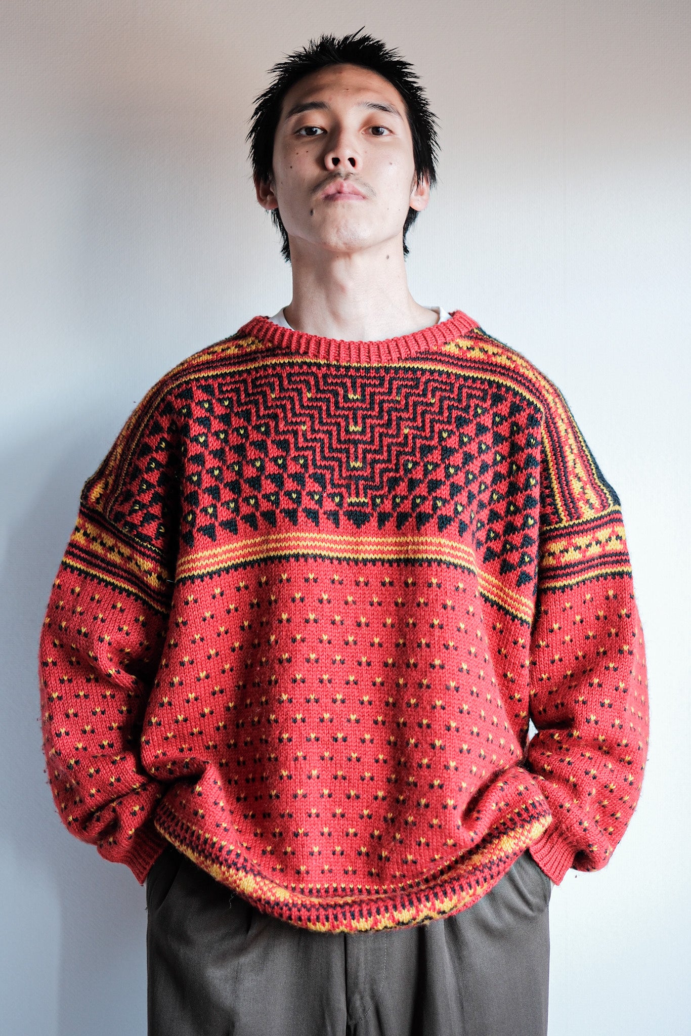 【~60's】British Vintage Fisherman Crew Neck Wool Jumper "Handmade"