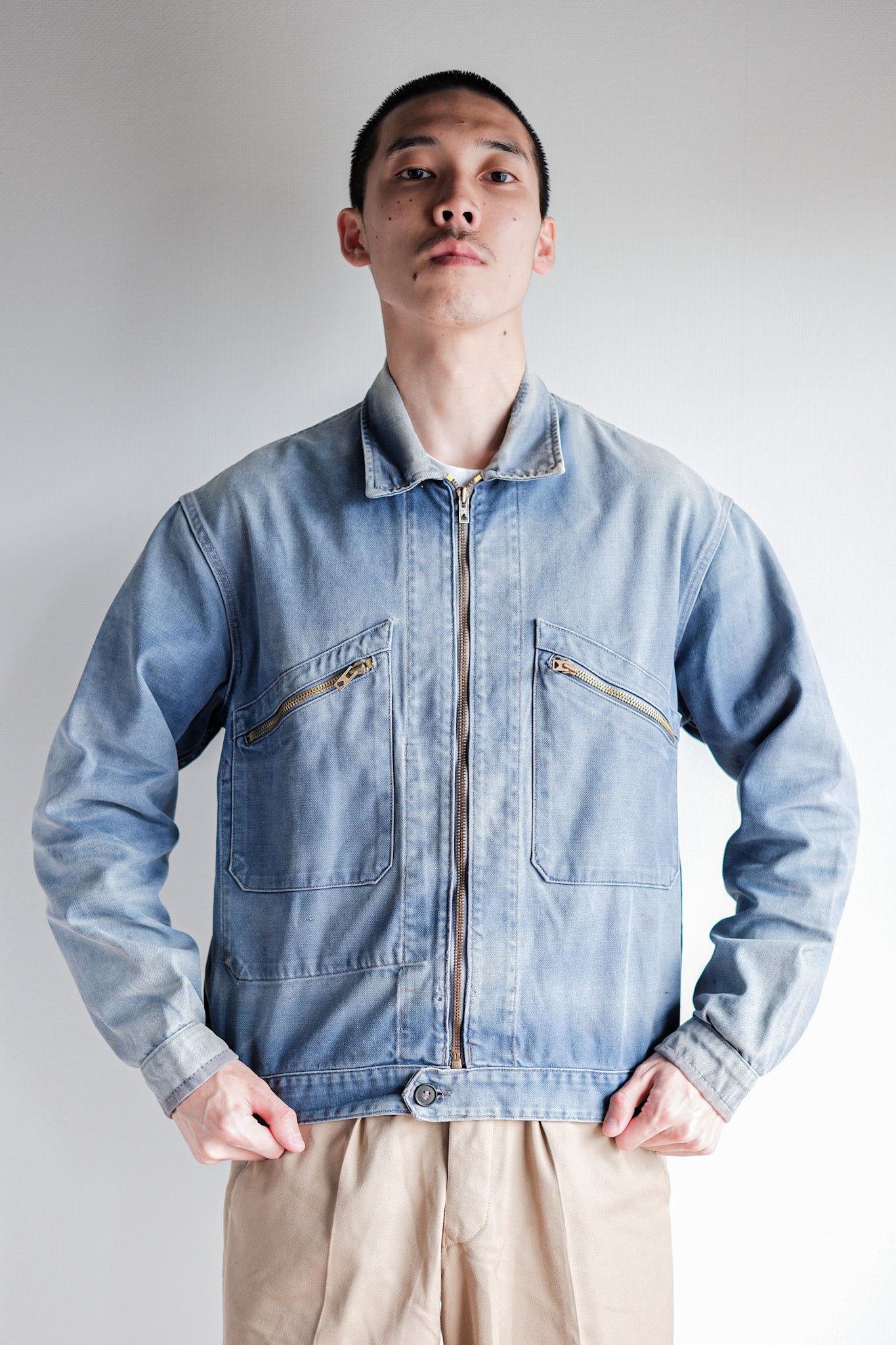 【~50’s】French Vintage Blue Cotton Twill Cyclist Jacket "Adolphe Lafont"