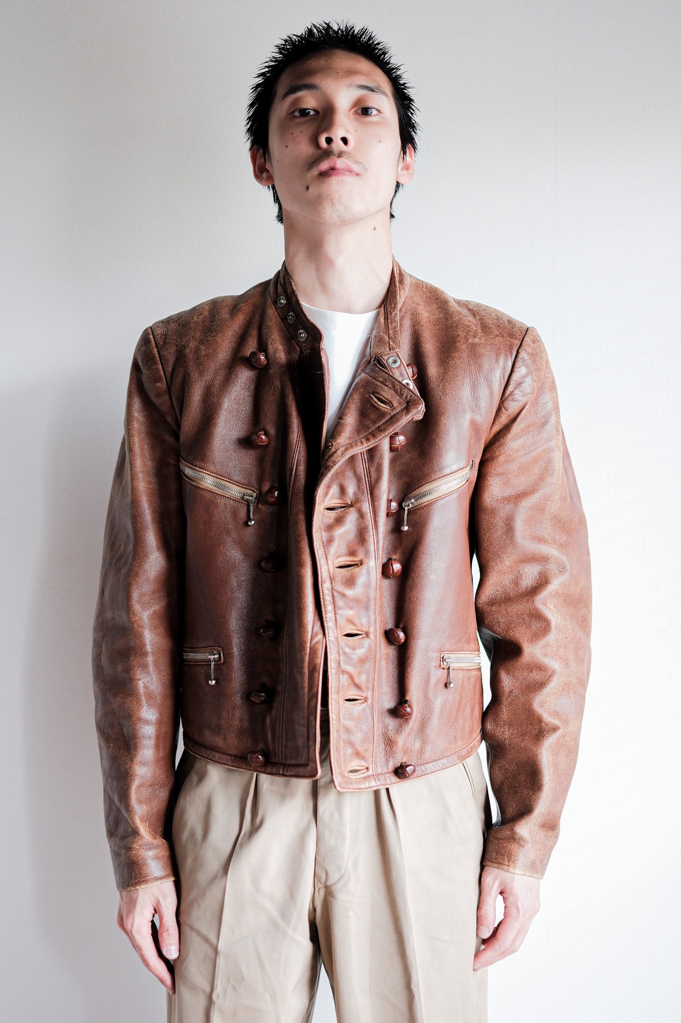 【~30's】German Vintage Double Breasted Motorcycle Leather Jacket