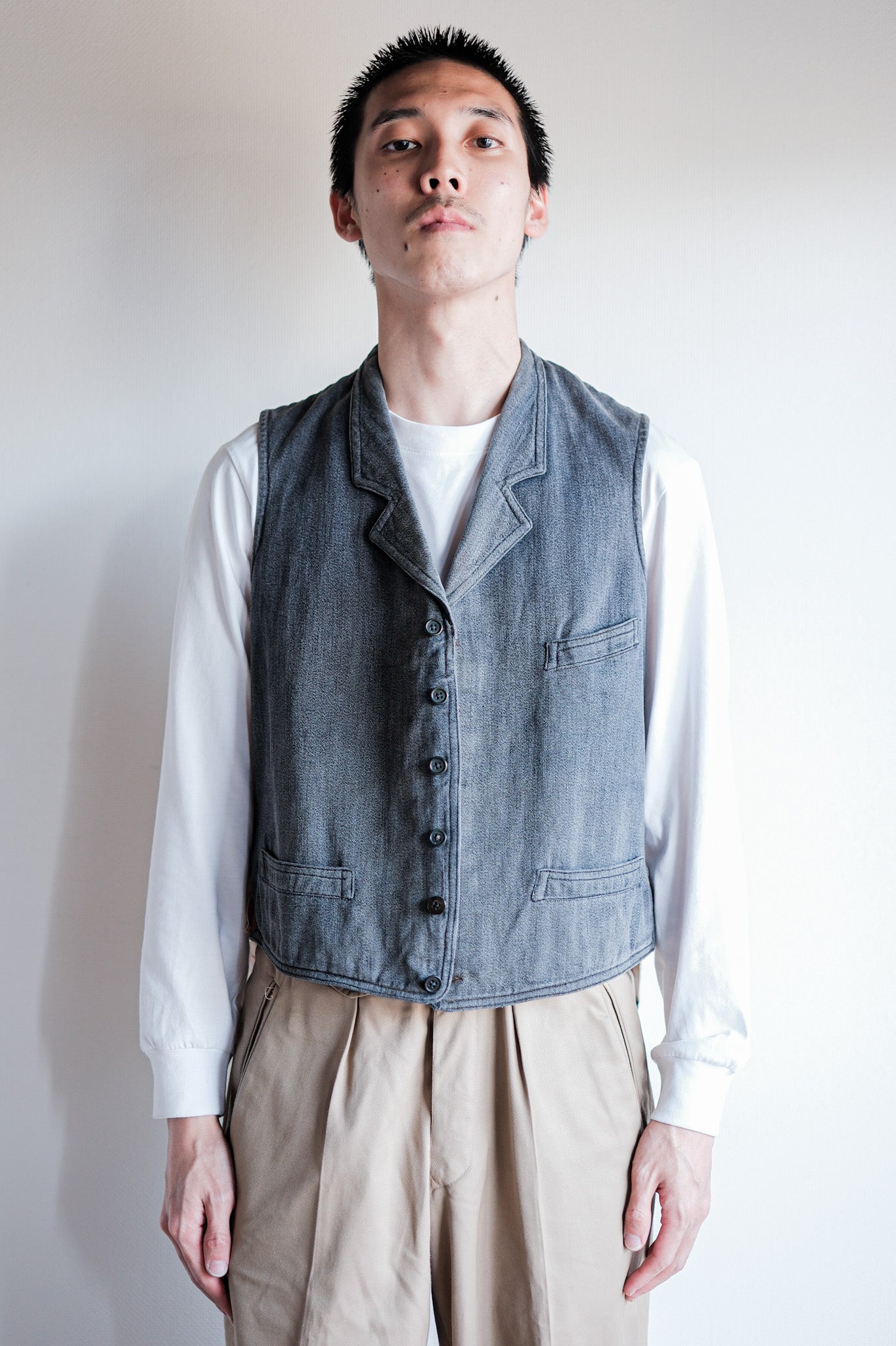 【~30's】French Vintage Salt & Pepper Cotton Work Gilet