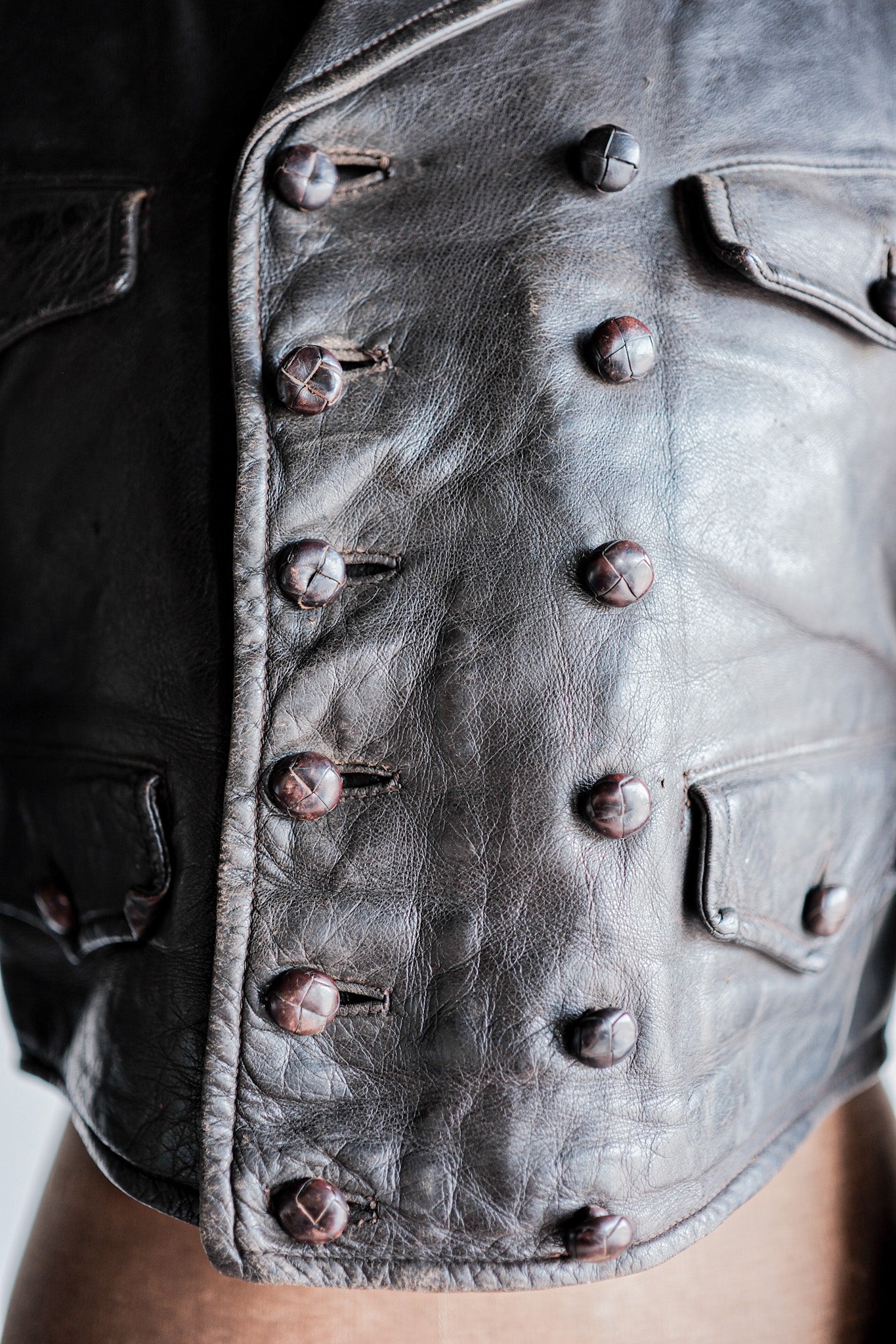 【~40's】German Vintage Double Breasted Motorcycle Leather Jacket