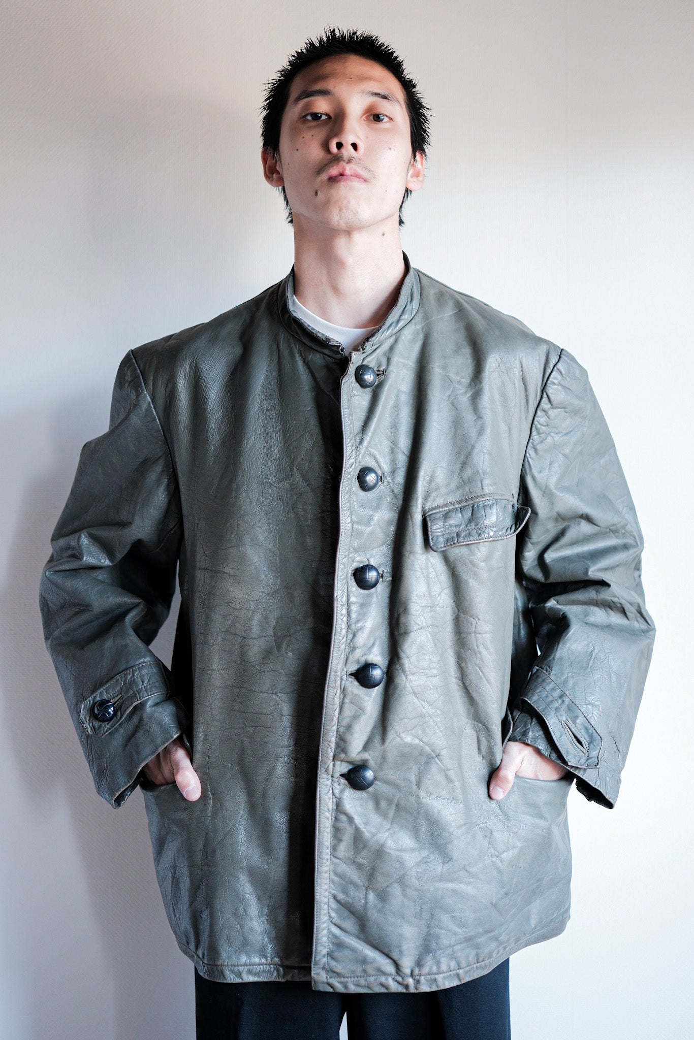 【~40's】WWⅡ+German+Navy+U-Boat+Crew+Gray+Leather+Jacket+"Kriegsmarine"