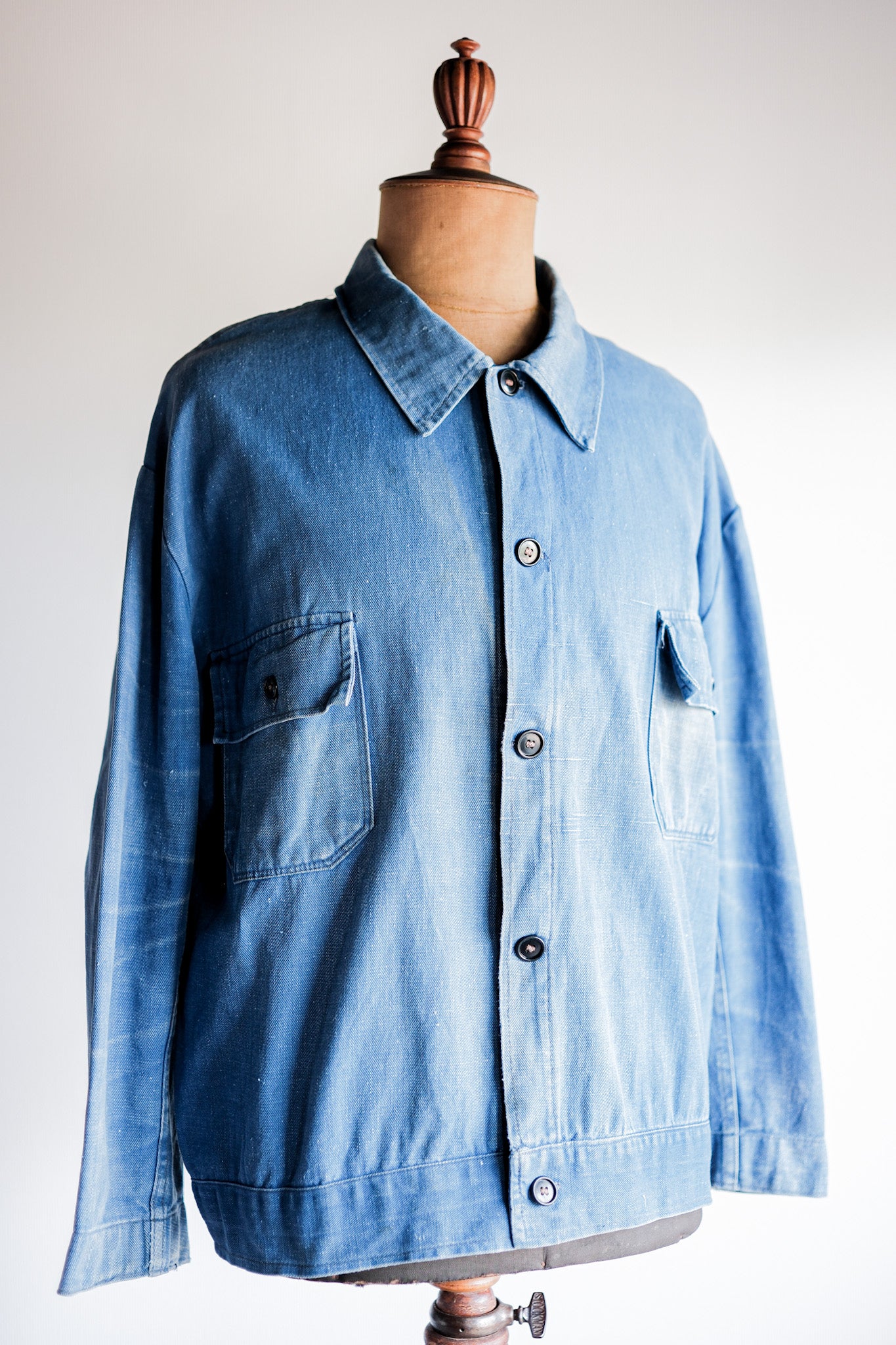 【~40's】French Vintage Indigo Cotton Linen Twill Work Jacket