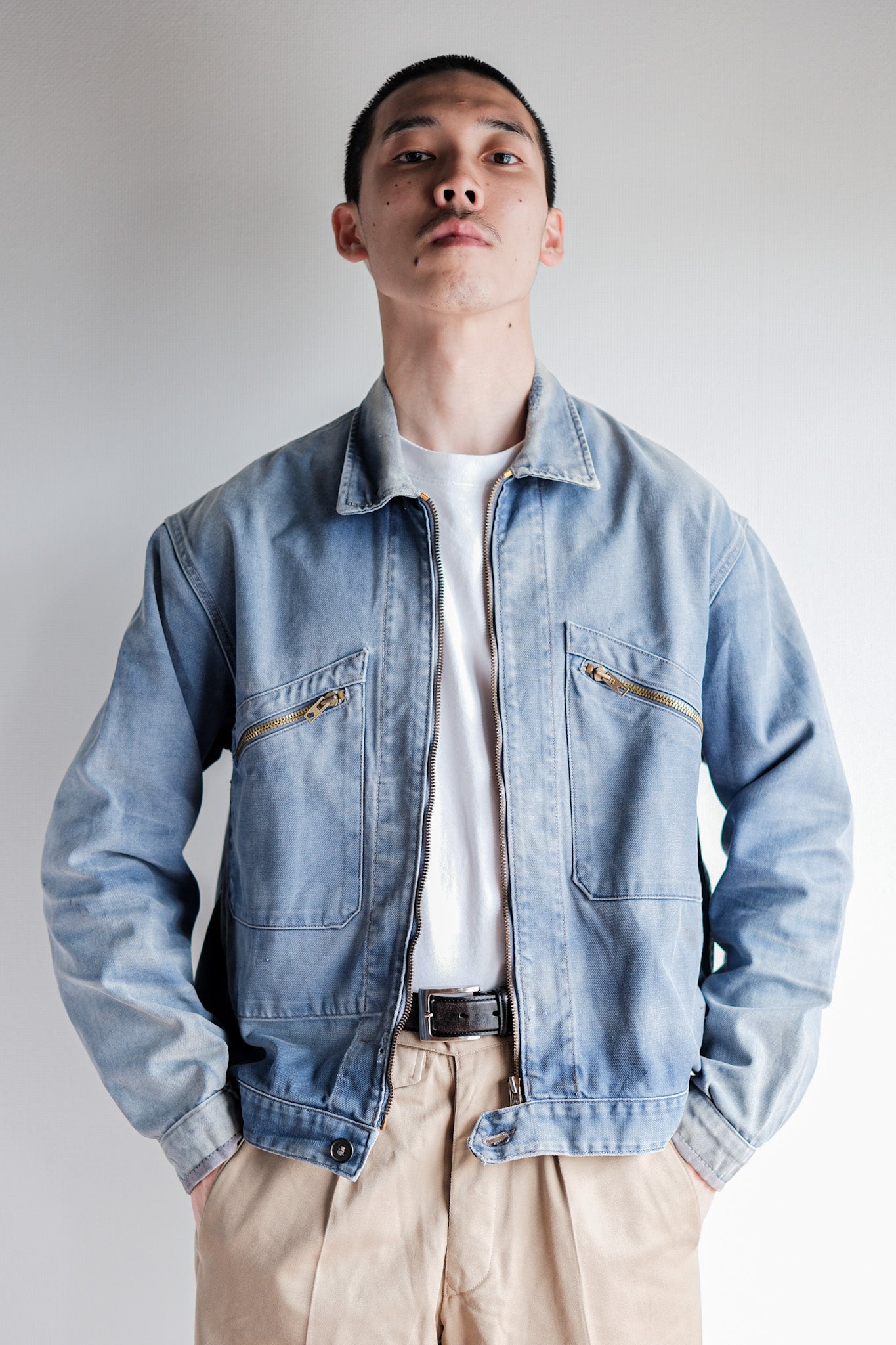 【~50’s】French Vintage Blue Cotton Twill Cyclist Jacket "Adolphe Lafont"