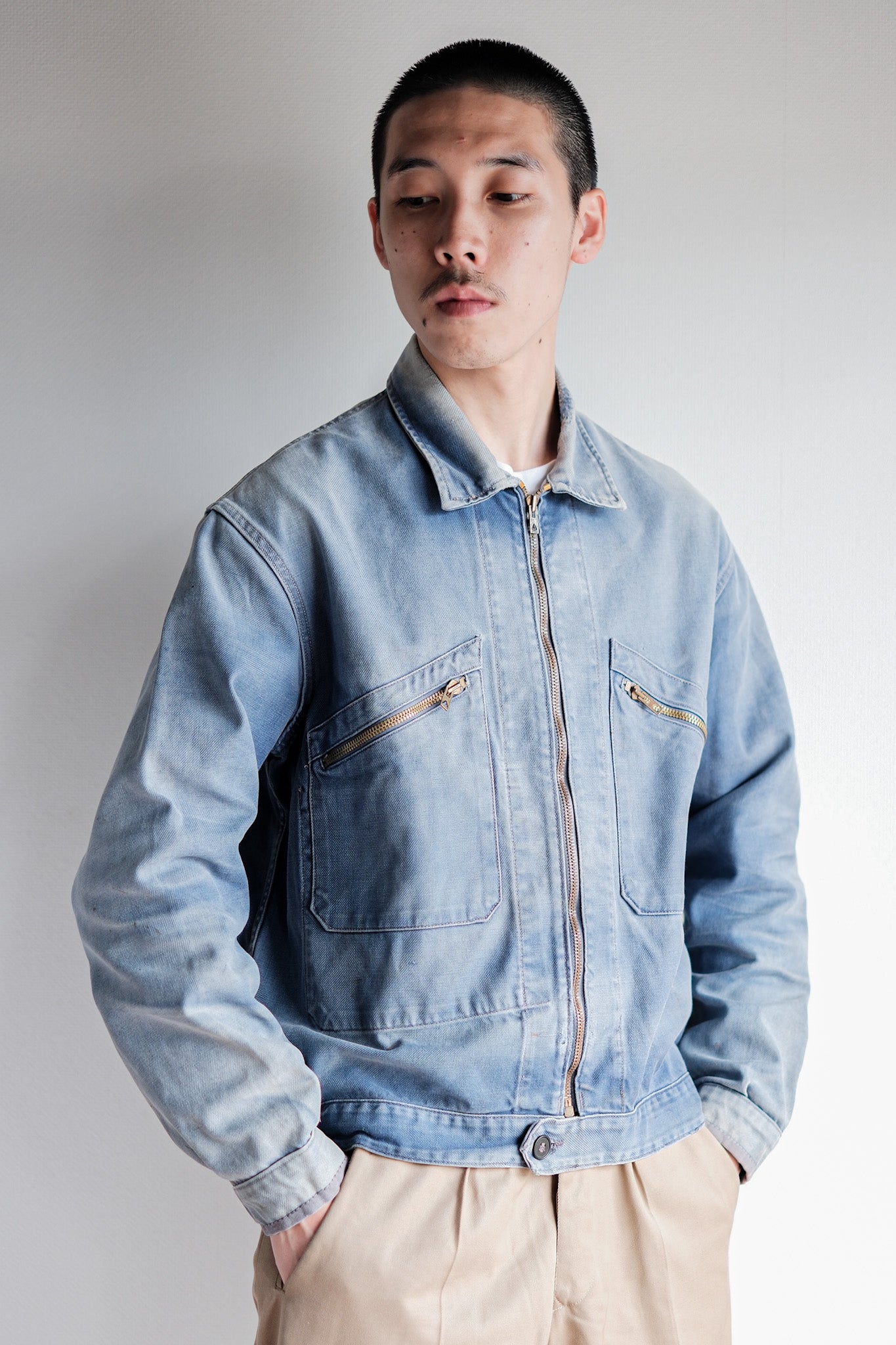 【~50’s】French Vintage Blue Cotton Twill Cyclist Jacket "Adolphe Lafont"
