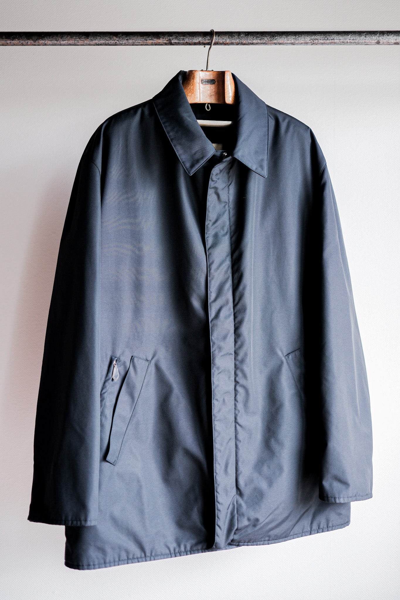 【~90's】Old Hermès Paris Navy Polyamide Harf Coat Size.56