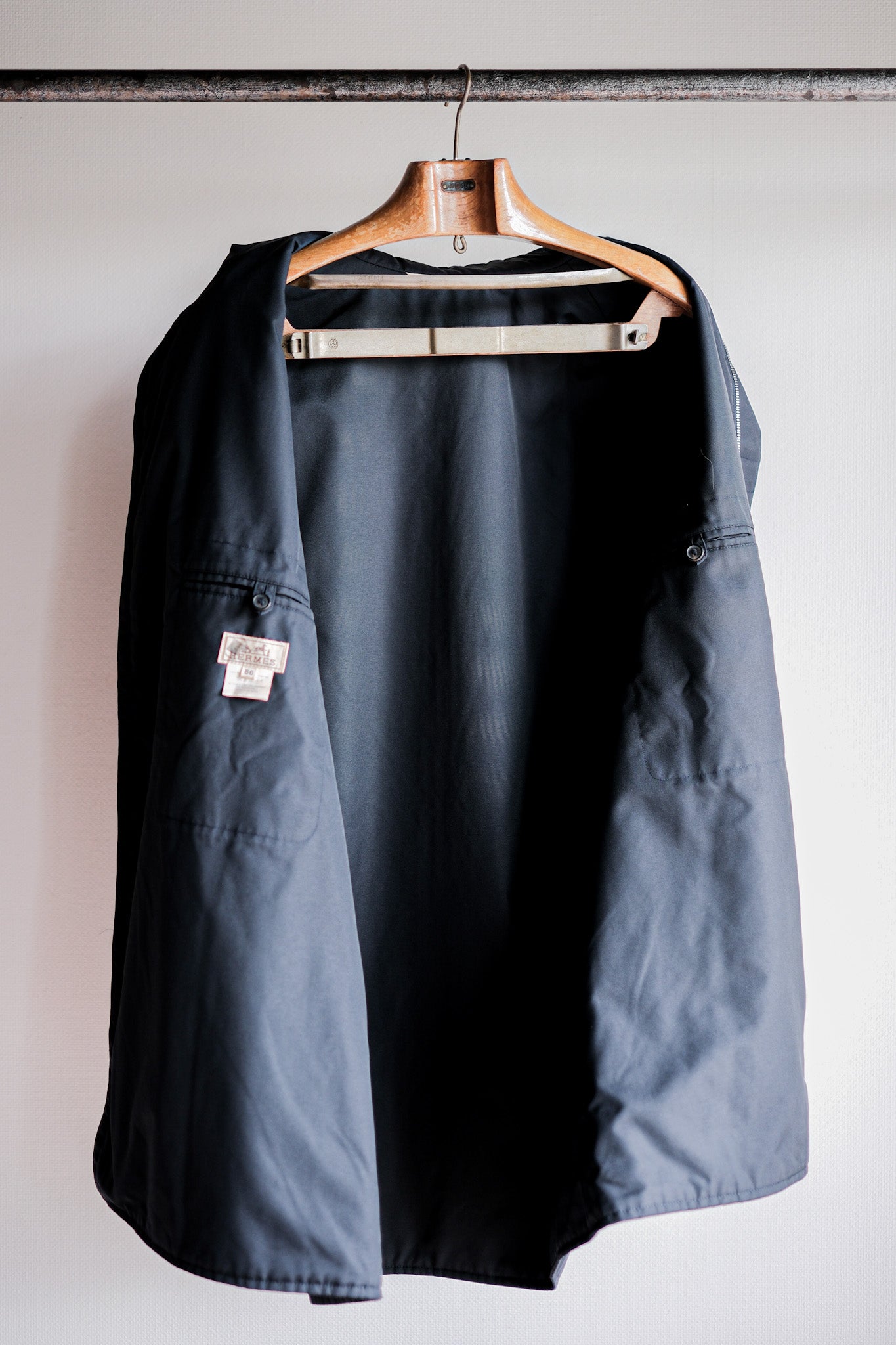 【~90's】Old Hermès Paris Navy Polyamide Harf Coat Size.56