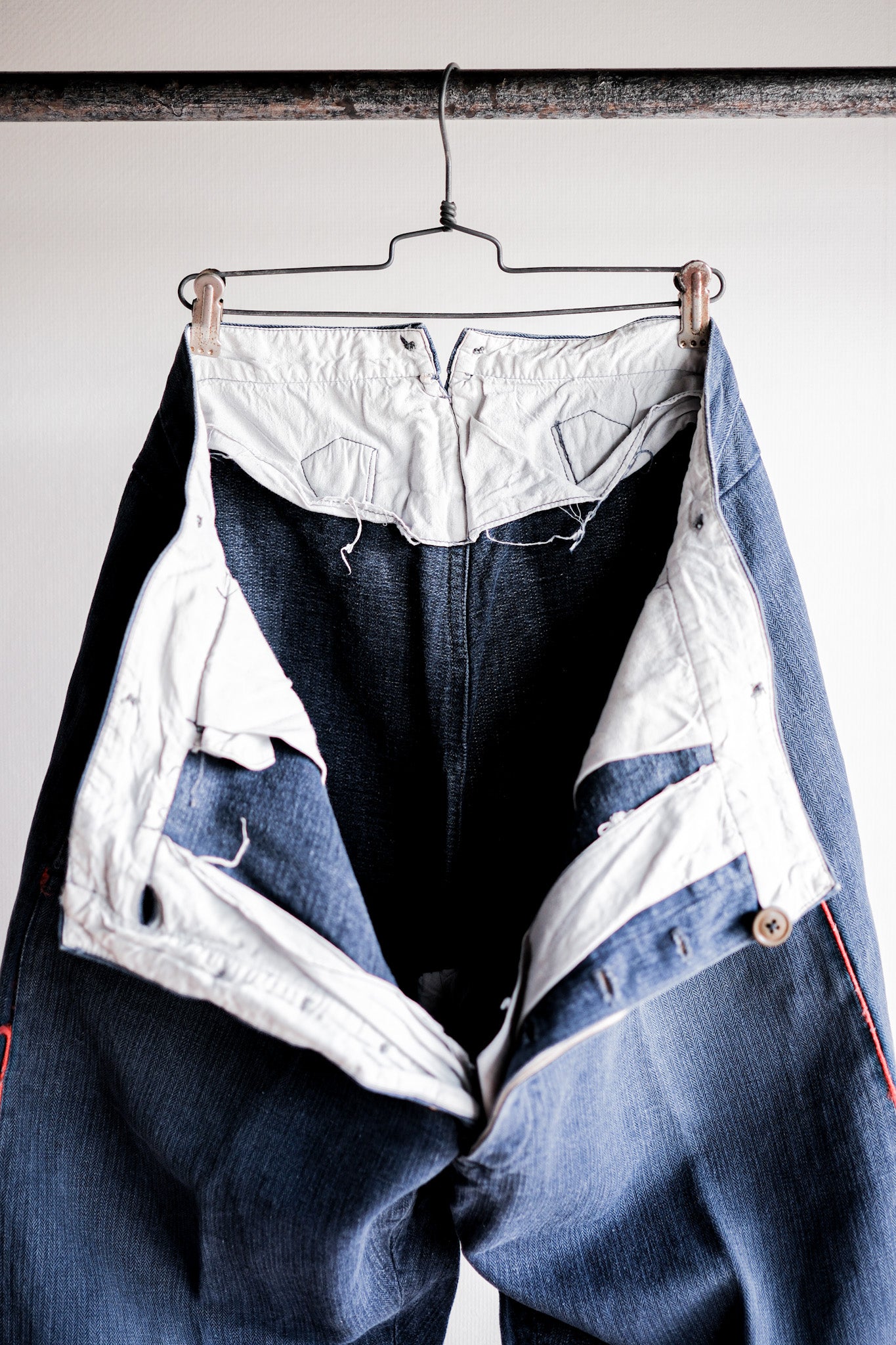 【Early 20th C】French Vintage Indigo HBT Linen Firefighter Trousers