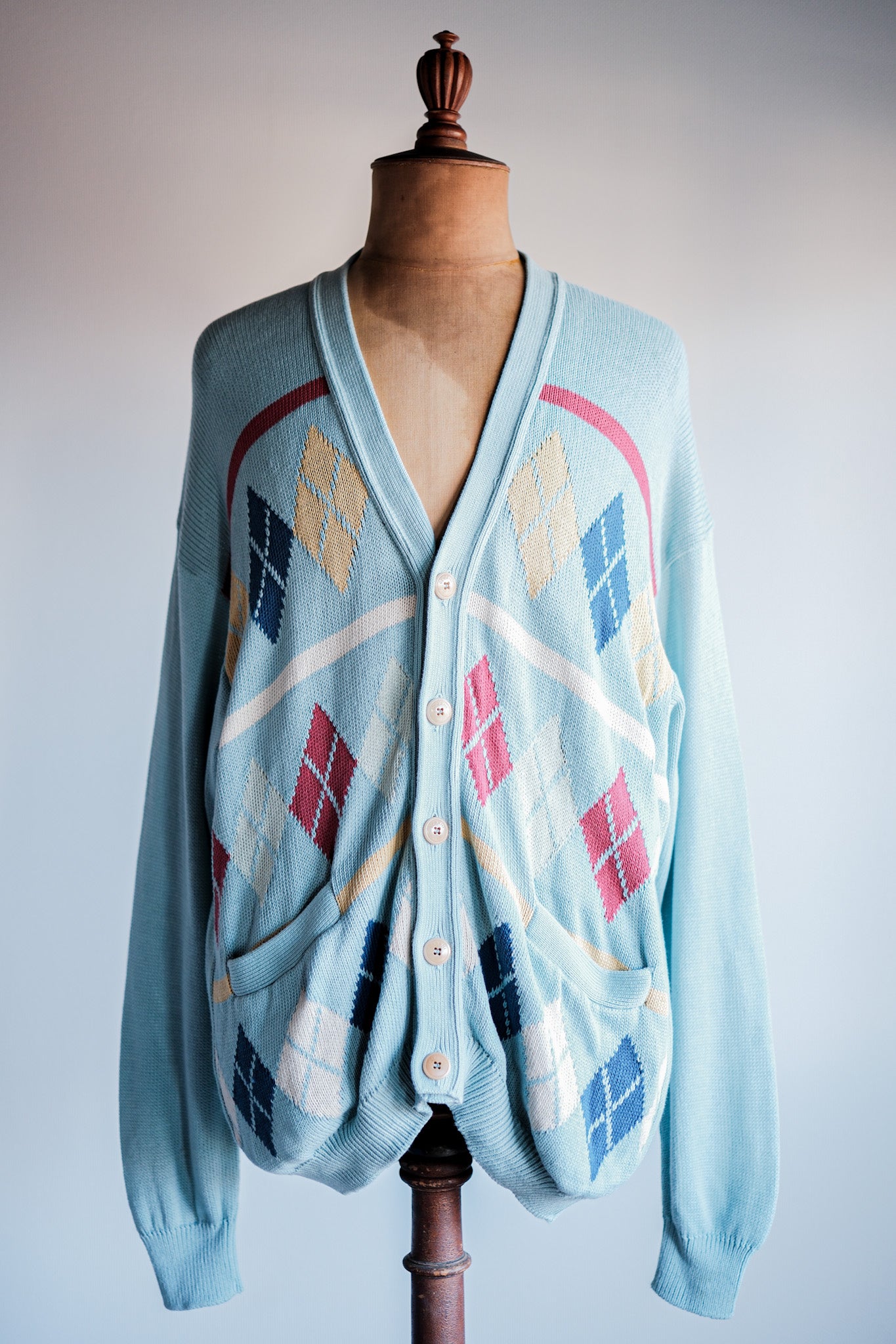 【~90's】Italian Vintage Cotton Argyle Cardigan