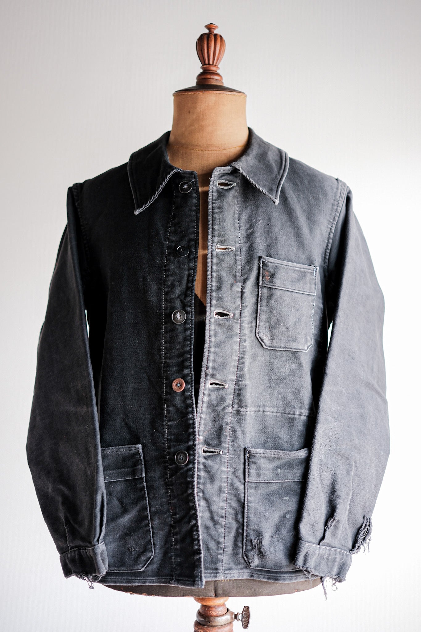 【~40's】French Vintage Black Moleskin Work Jacket "Adolphe Lafont"