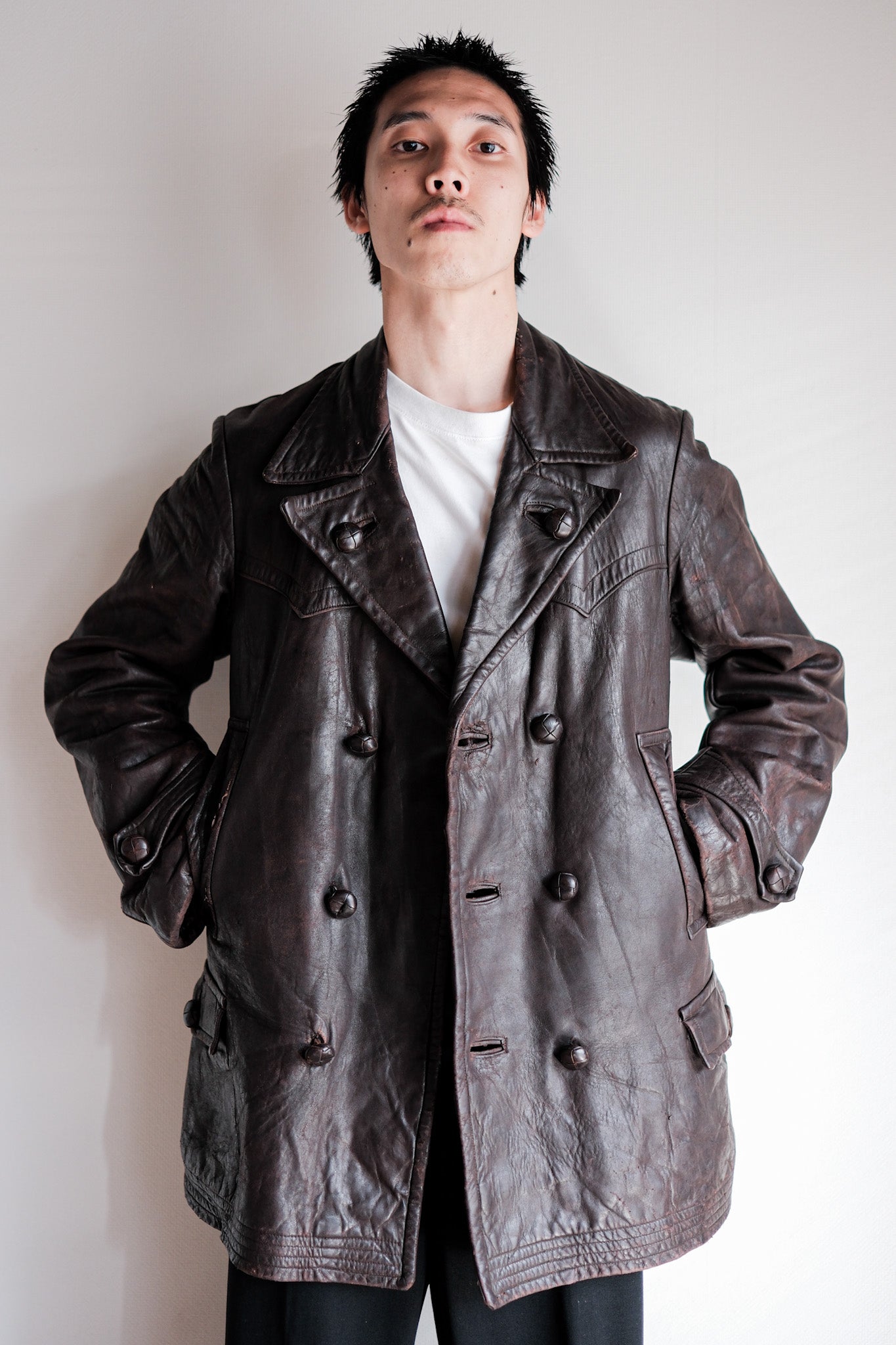 【~30's】German Vintage Double Breasted Motorcycle Leather Jacket
