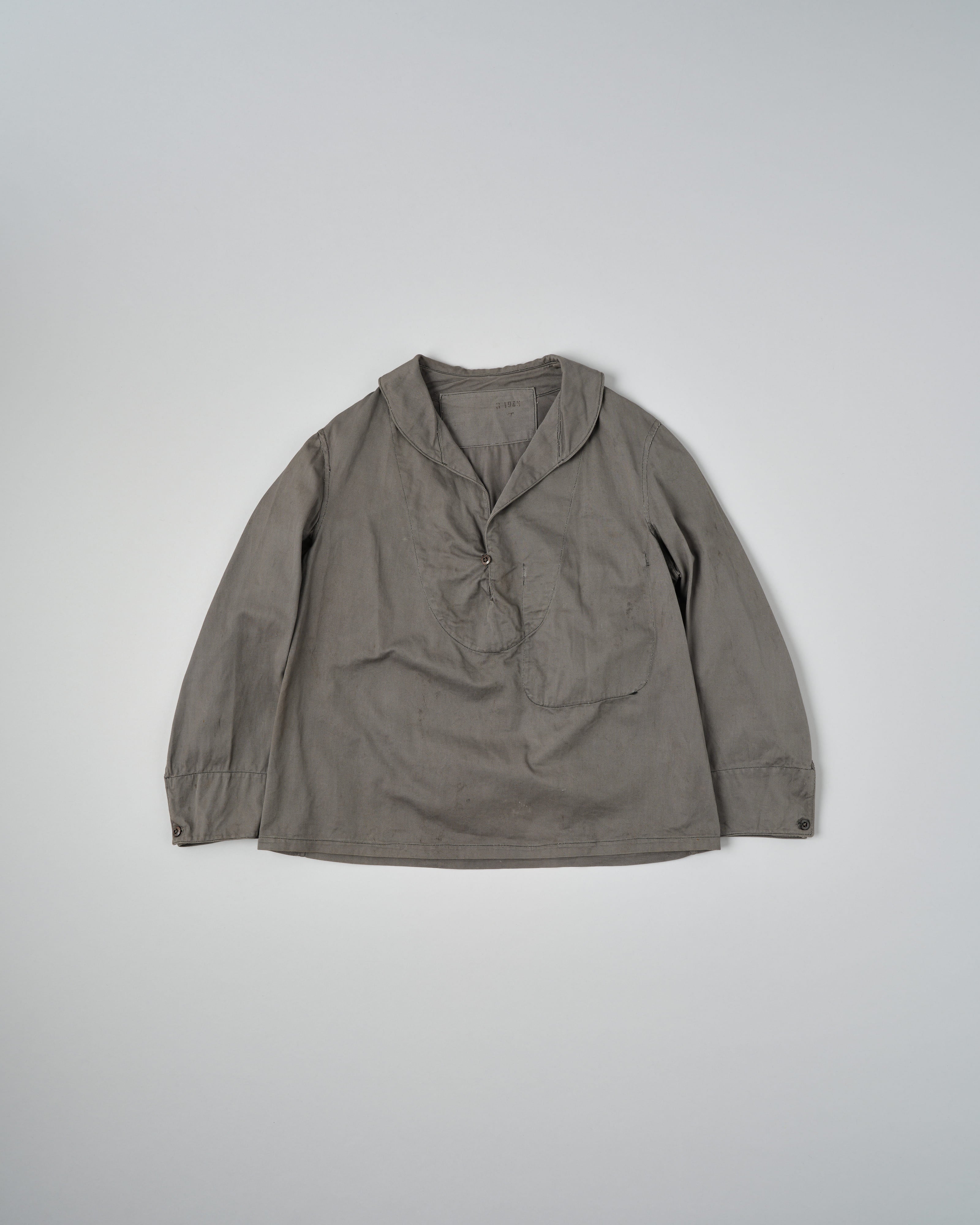 【~30's】French Navy Gray Cotton Twill Sailor Work Smock "Overdyed" "Marine Nationale"