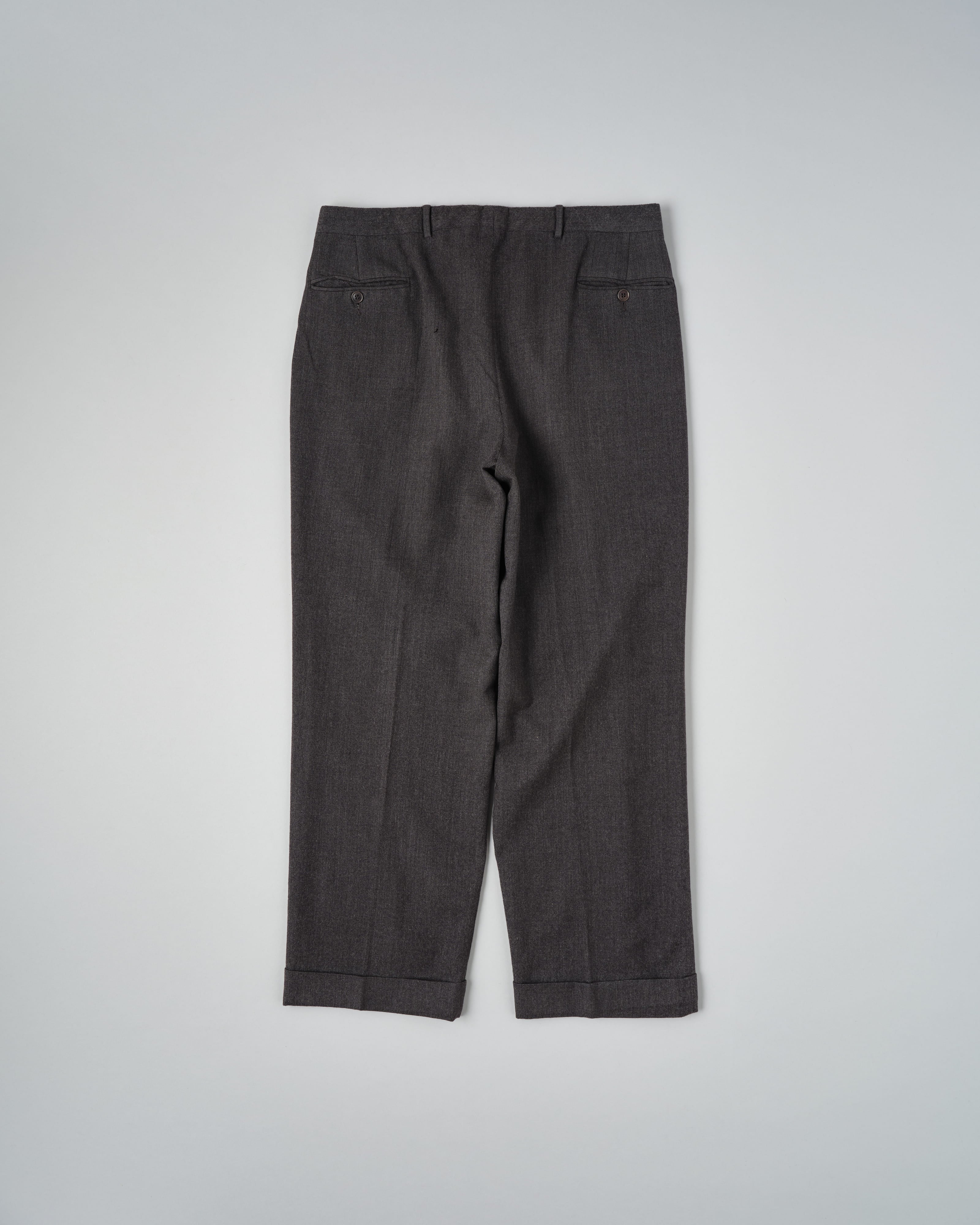 【~70's】Old GUCCI 2 Tuck Turn Up Wool Trousers Size.52