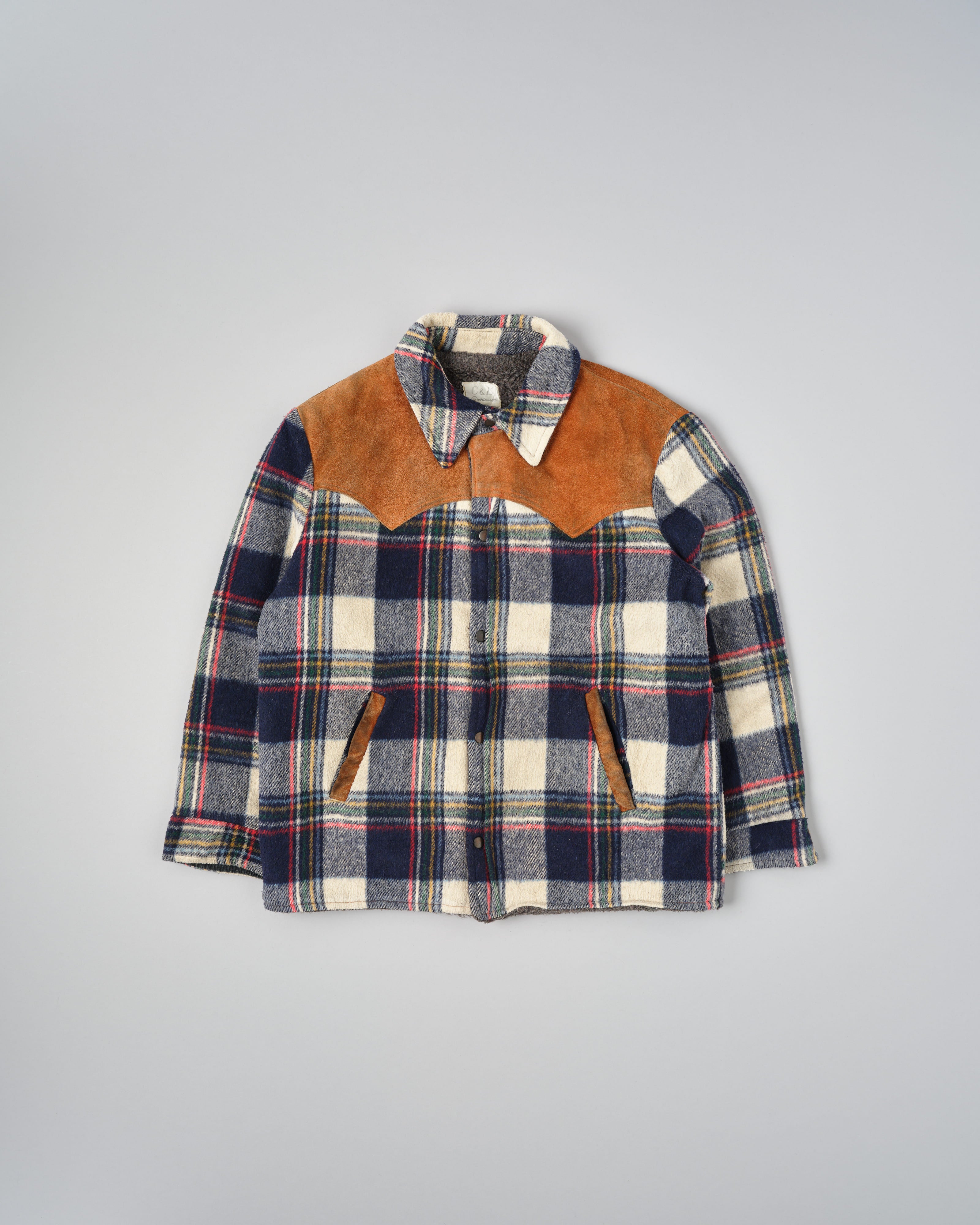 【~60's】Canadian Vintage Switching Suede Leather Mixed Wool Plaid Jacket