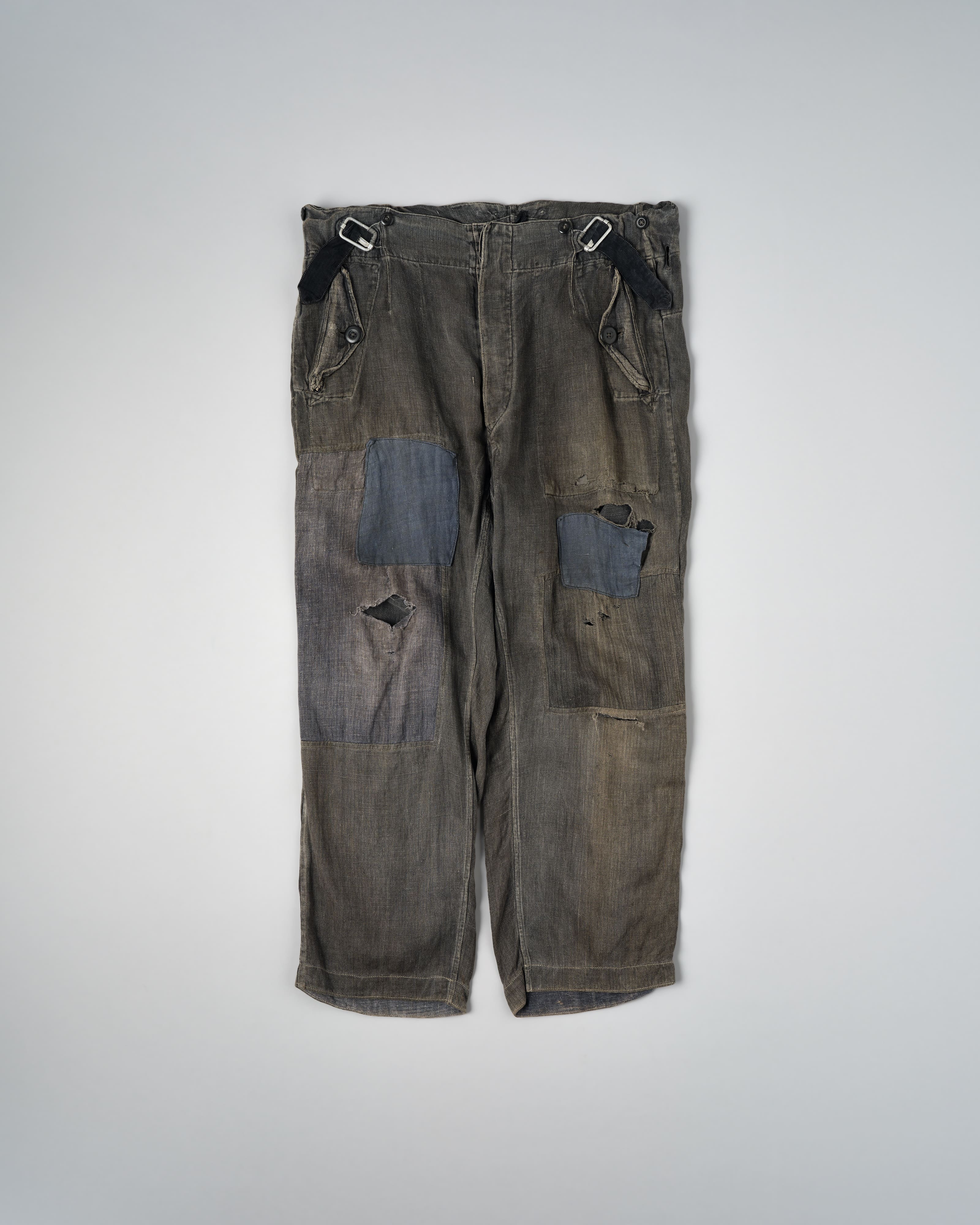 【~30's】German Air Force Gray Drillich HBT Linen Work Trousers "Unusual Color" "Luftwaffe"