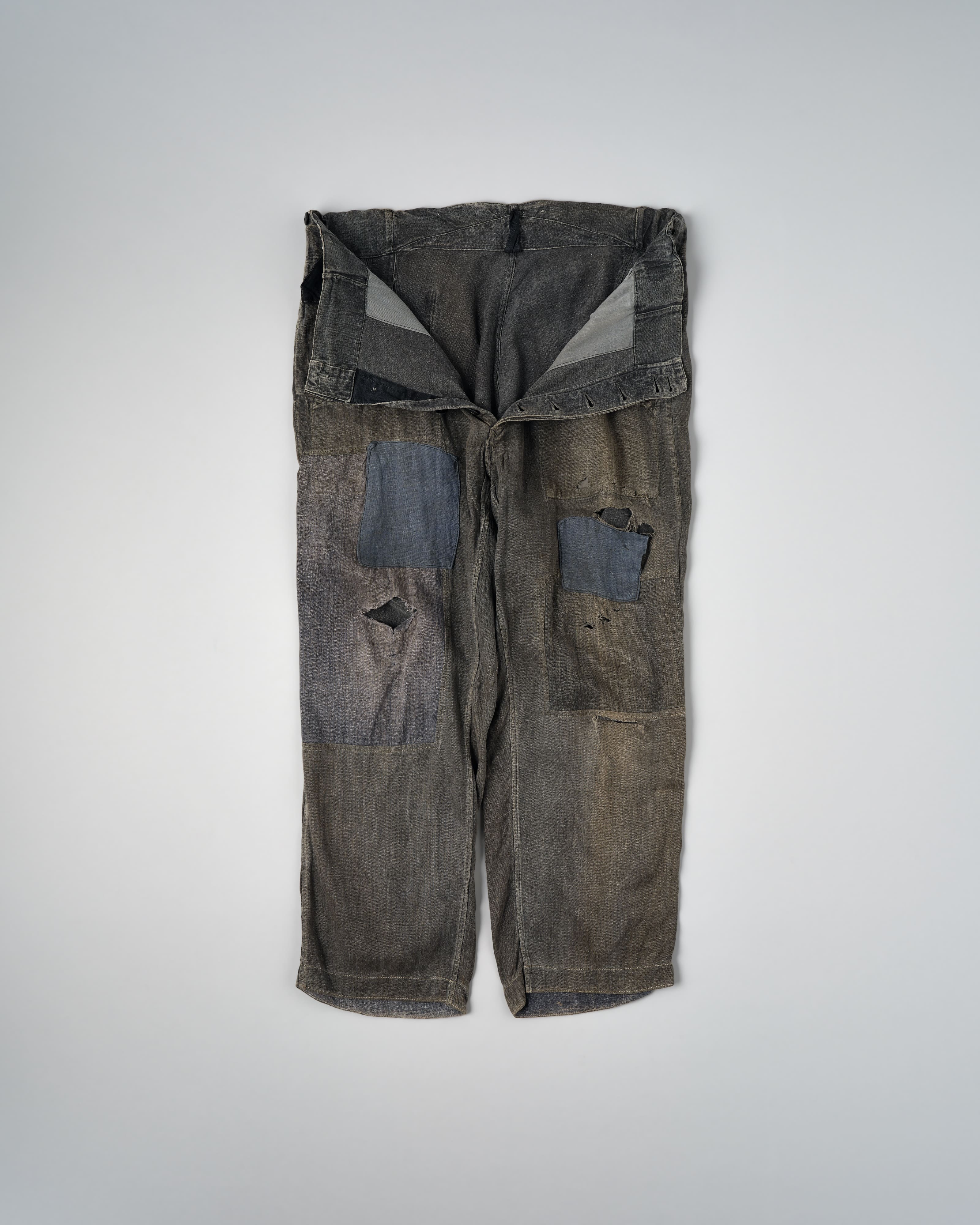 【~30's】German Air Force Gray Drillich HBT Linen Work Trousers "Unusual Color" "Luftwaffe"