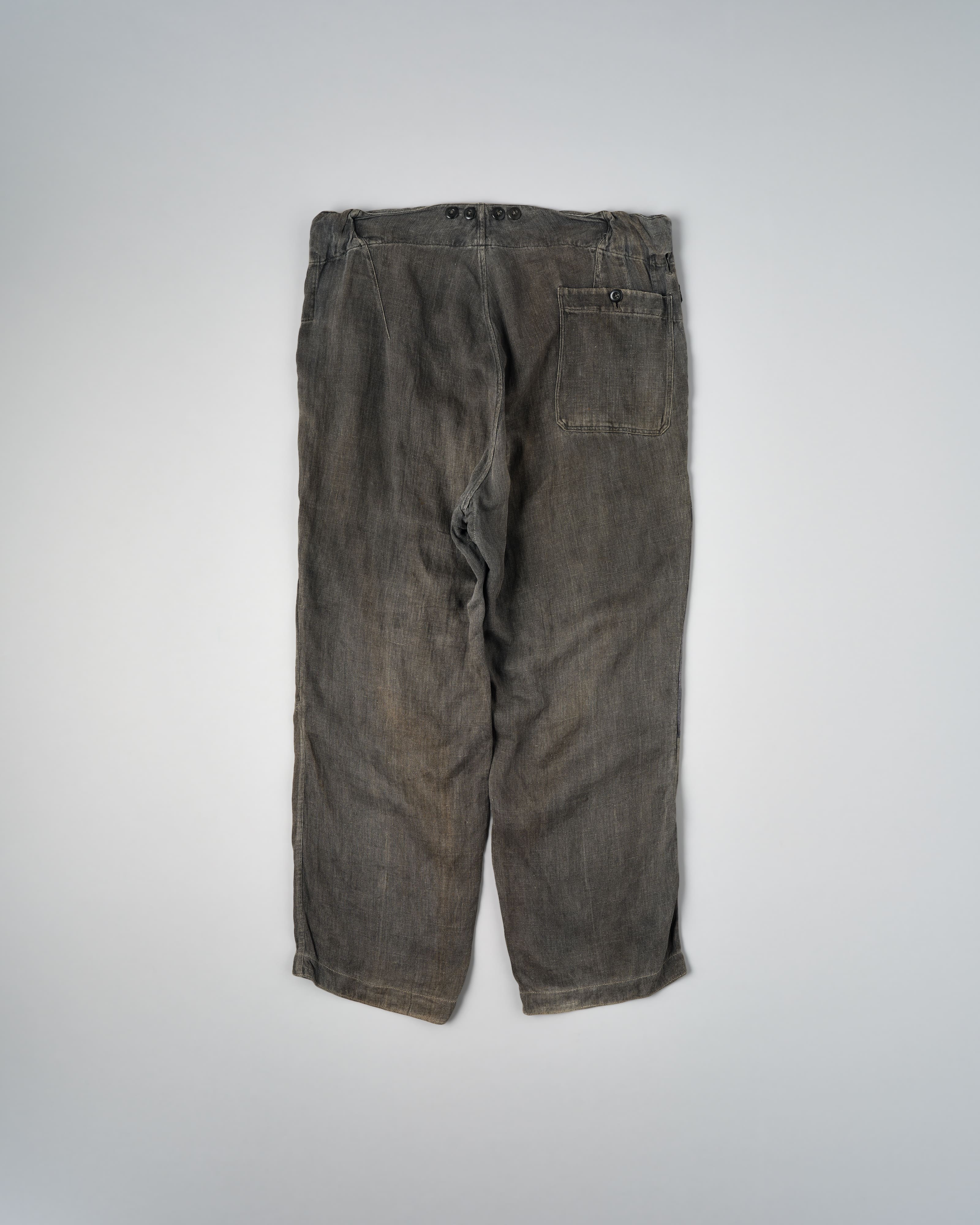 【~30's】German Air Force Gray Drillich HBT Linen Work Trousers "Unusual Color" "Luftwaffe"