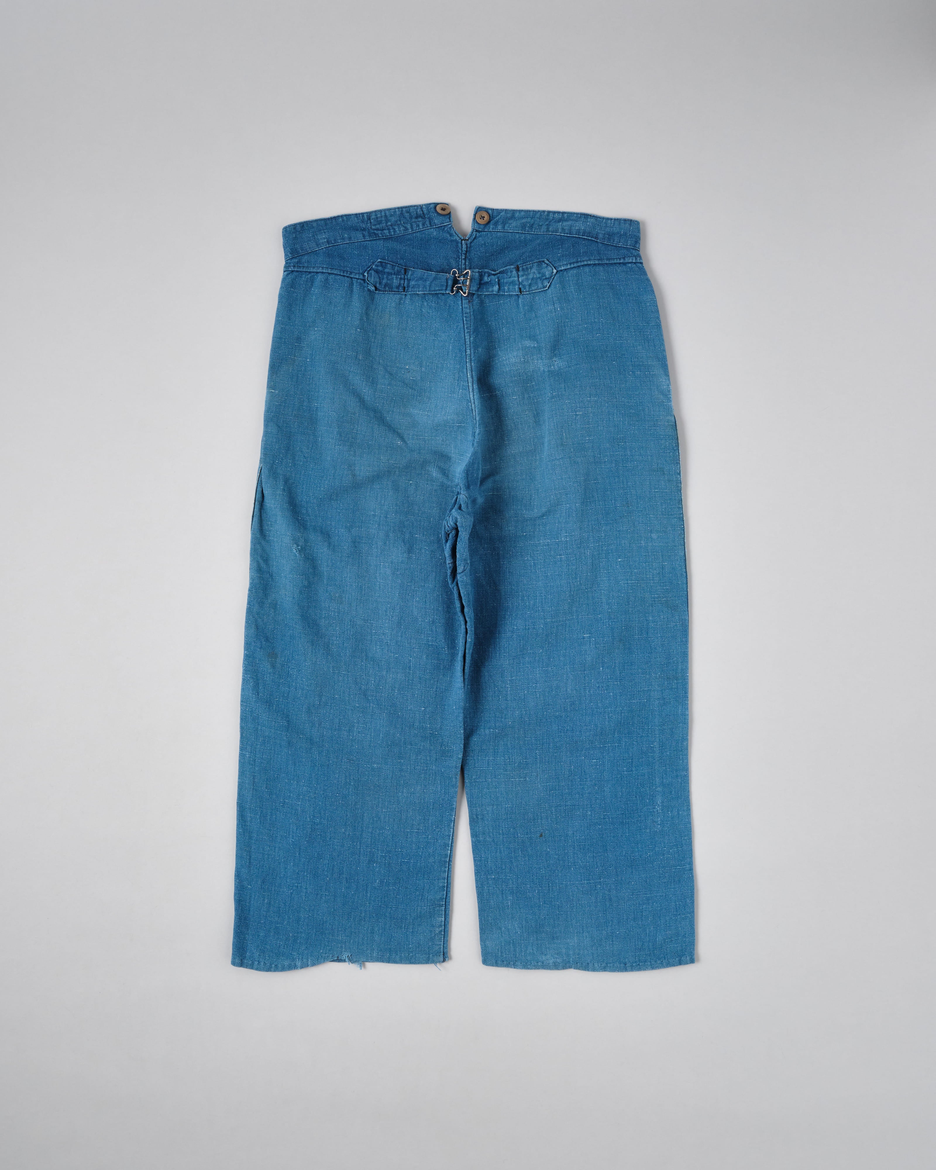 【~30's】French Vintage Indigo Hemp Linen Work Pants "Patchwork" "AU MOLINEL"