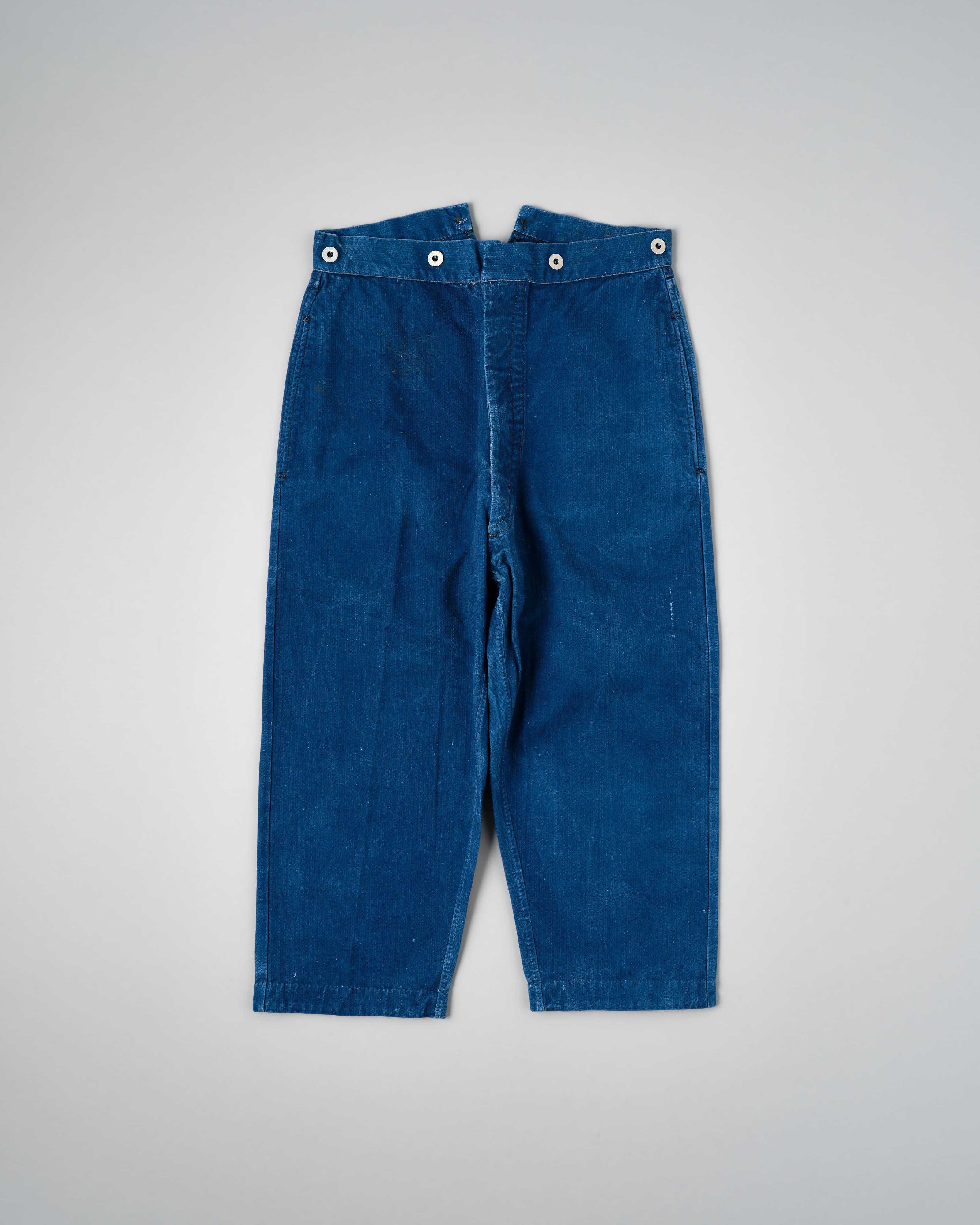 【~30’s】French Army Indigo HBT Cotton Linen Mechanic Trousers