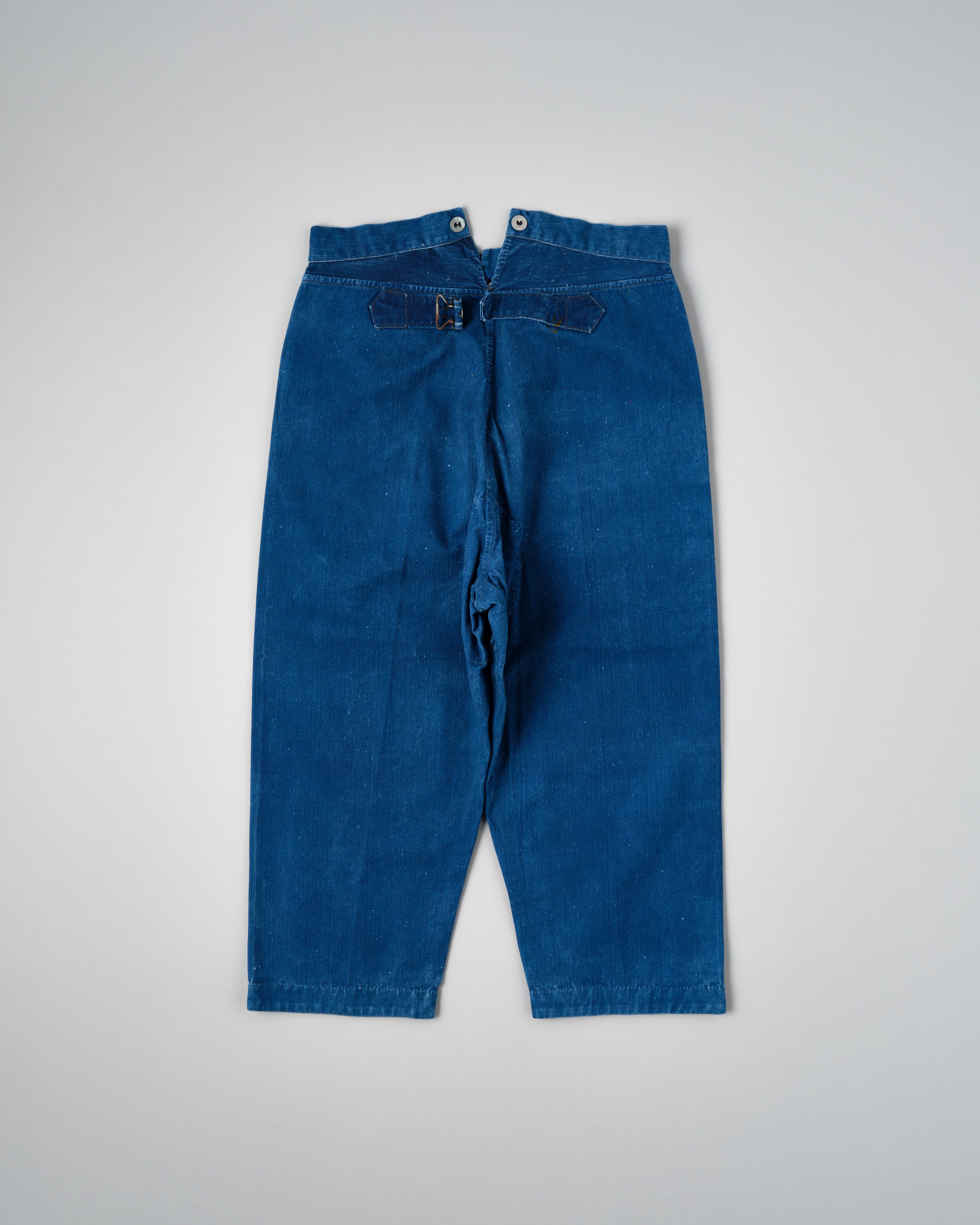 【~30’s】French Army Indigo HBT Cotton Linen Mechanic Trousers