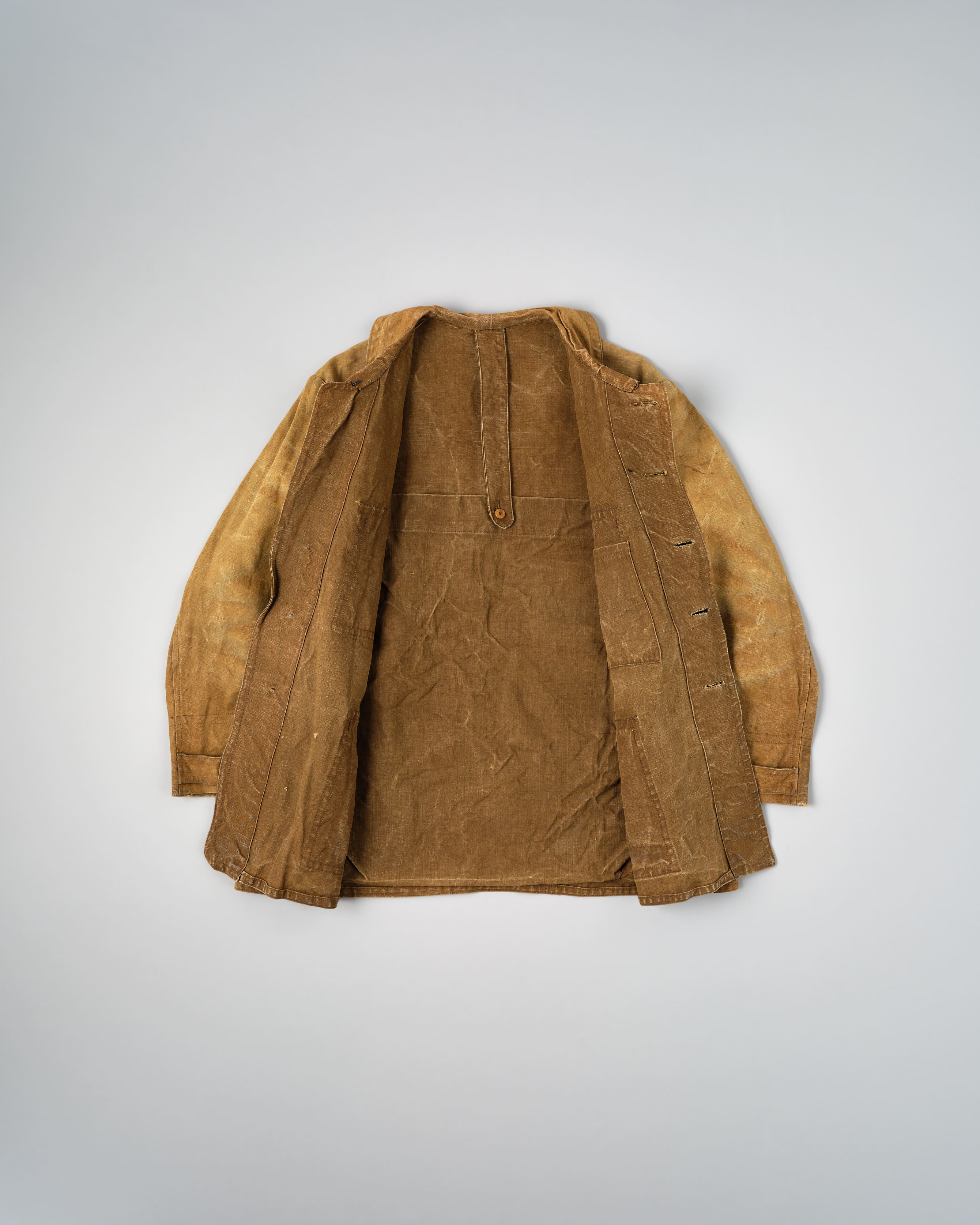 【~30’s】French Vintage Linen Canvas Hunting Jacket With Chin Strap