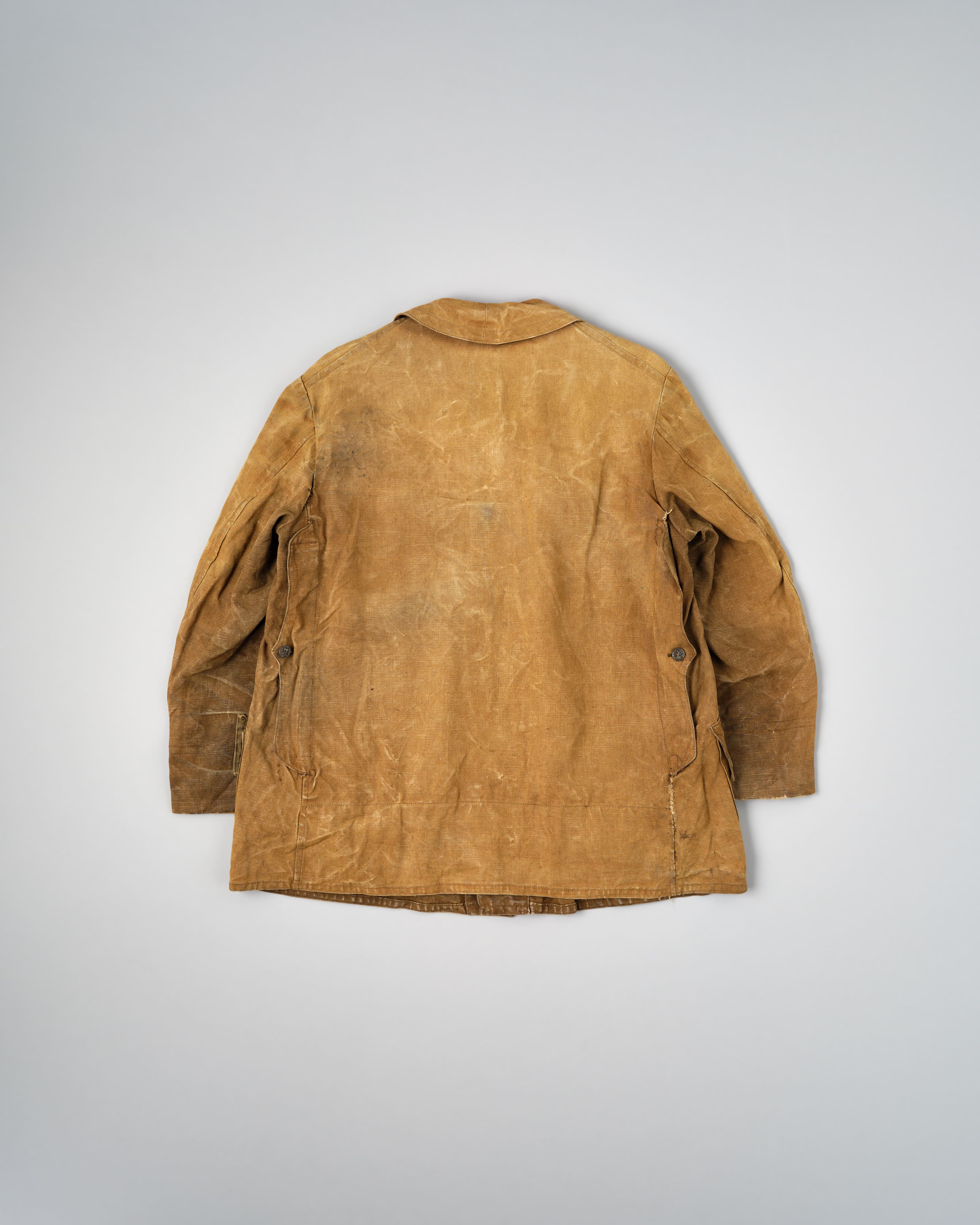 【~30’s】French Vintage Linen Canvas Hunting Jacket With Chin Strap