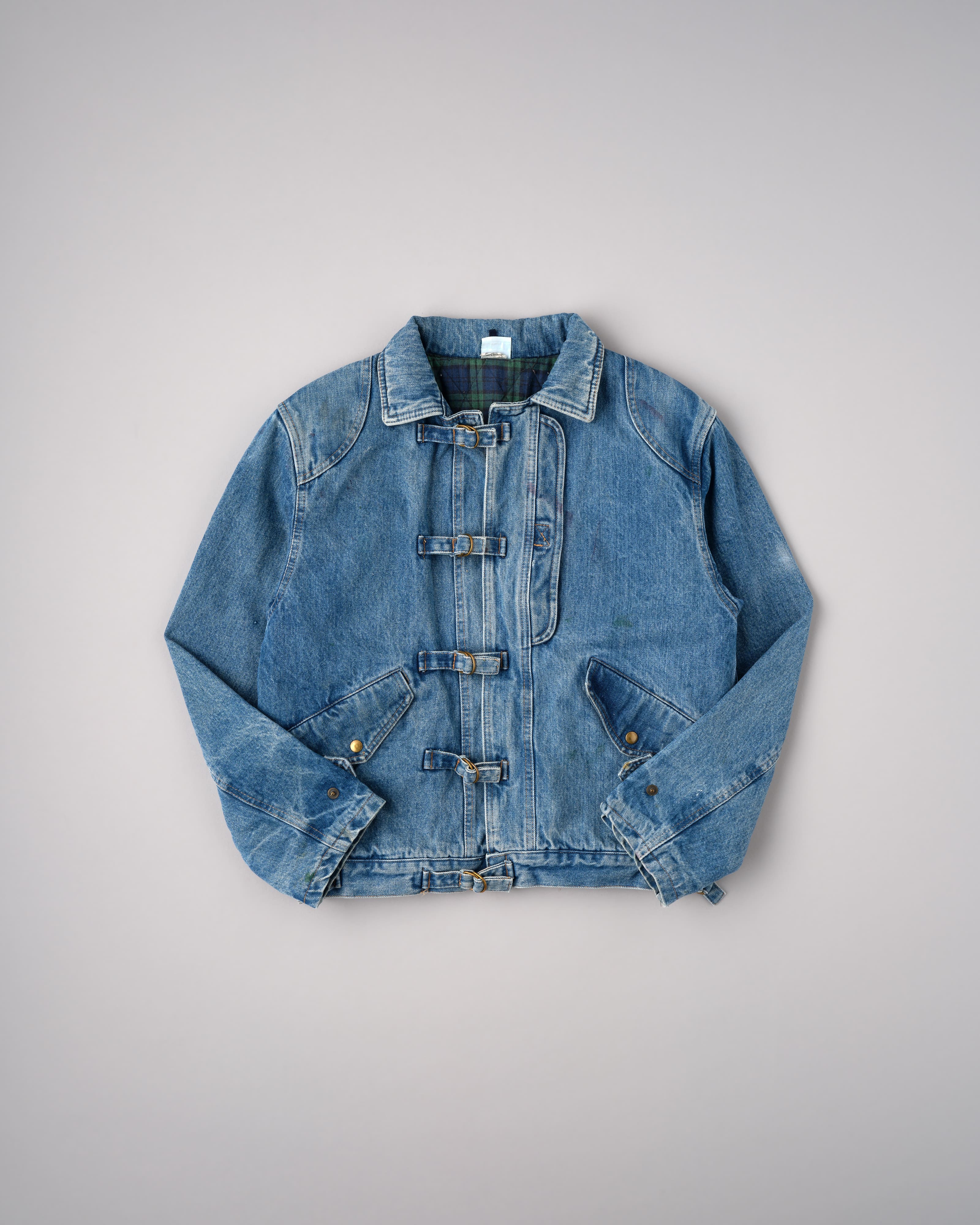 【~80’s】Italian Vintage D-ring Strap Front Design Denim Blouson Size.44