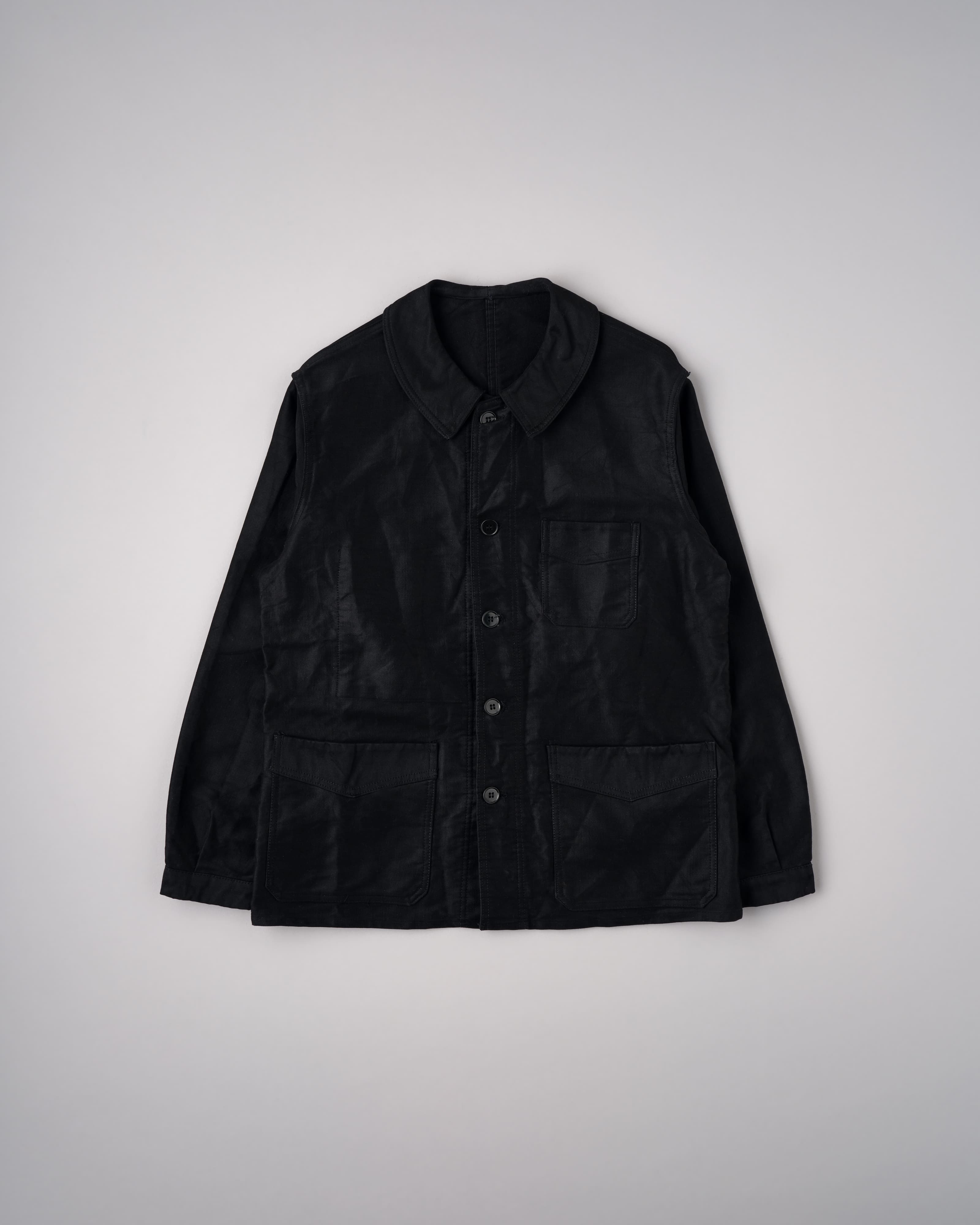 【~50’s】French Vintage Black Moleskin Work Jacket Size.50 "Le Mont St Michel"