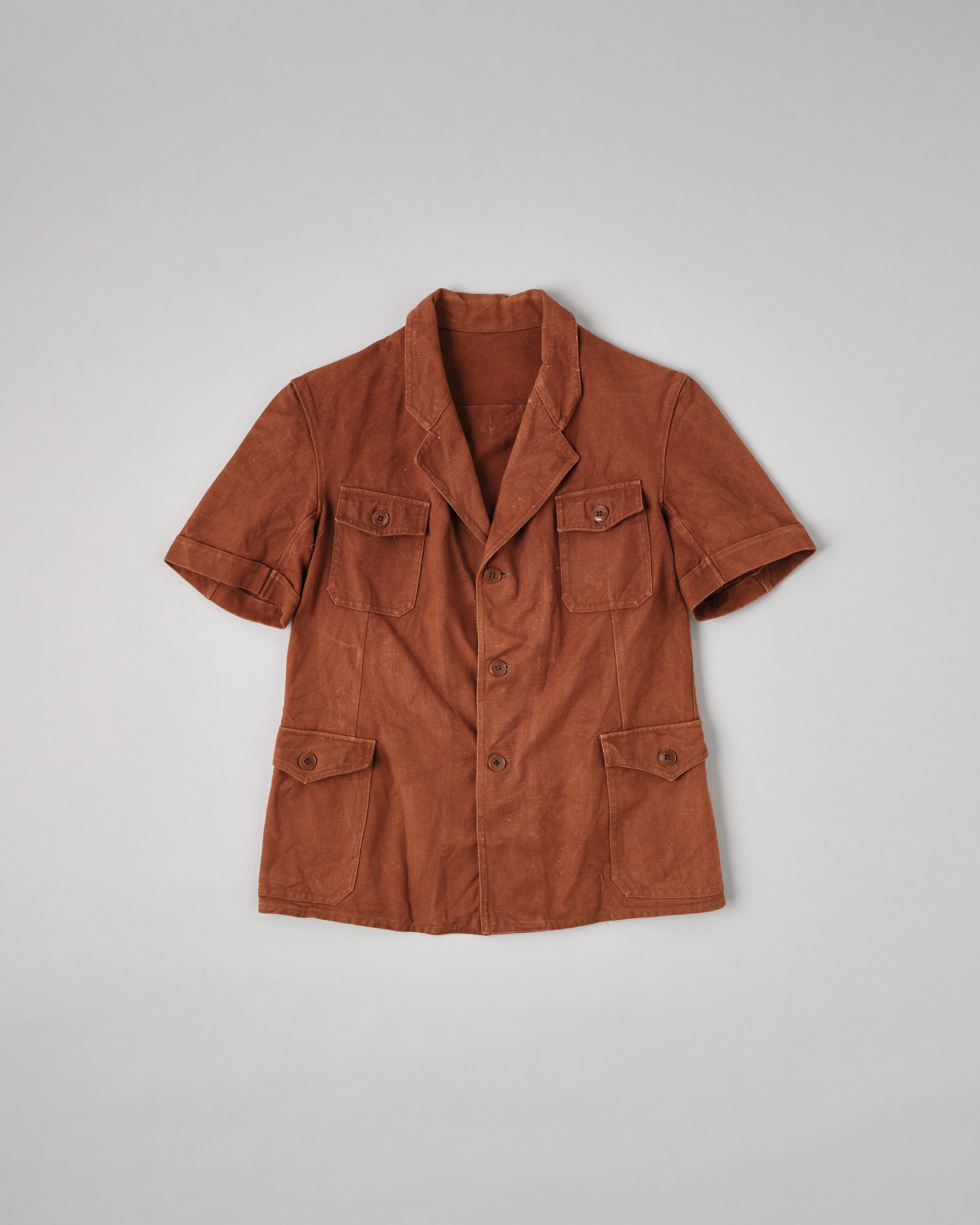 【~50's】Europe Vintage Reddish Brown Cotton S/S Shirt Jacket