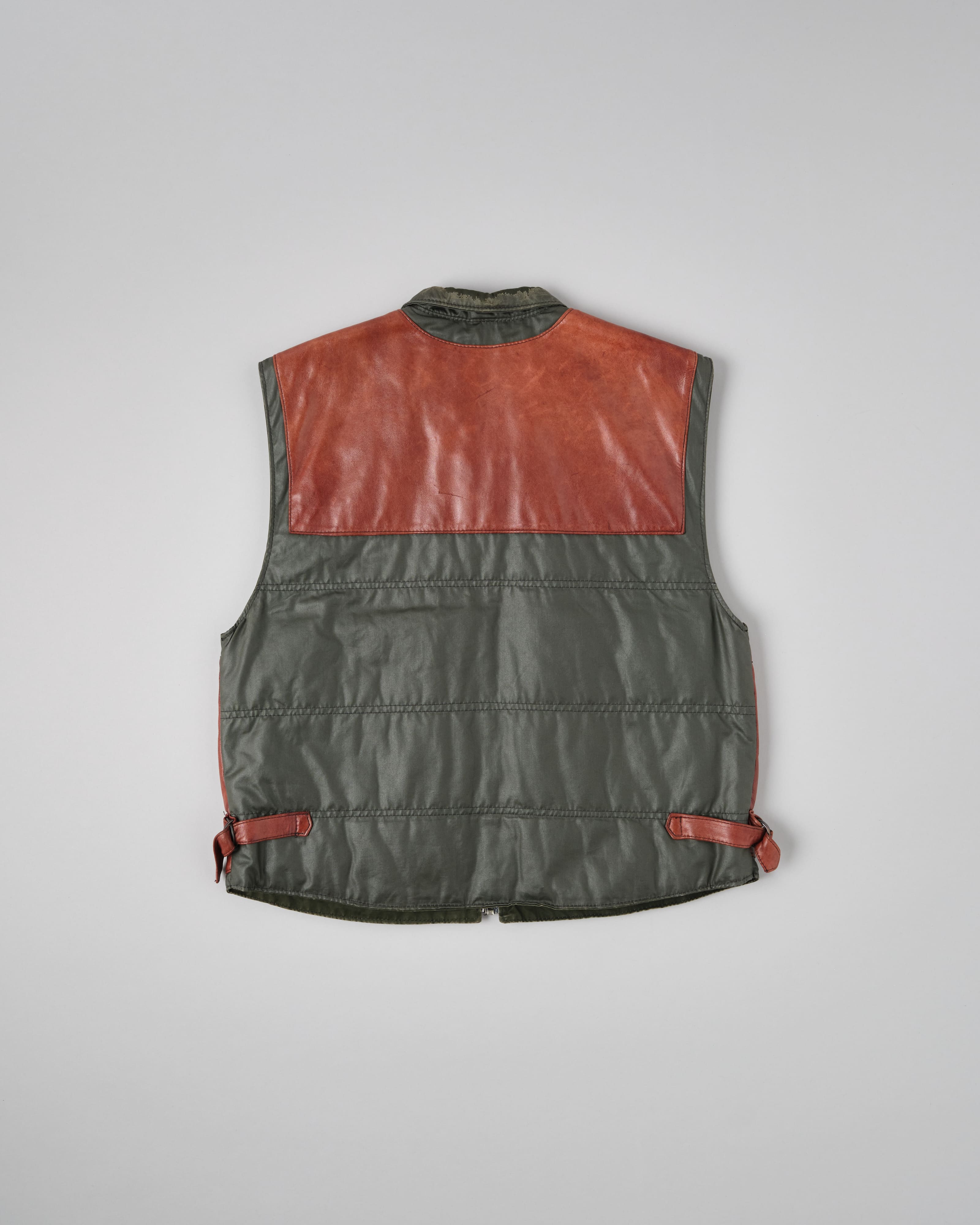 【~70's】British Vintage Switching Leather Nylon Zip Up Vest Size.40