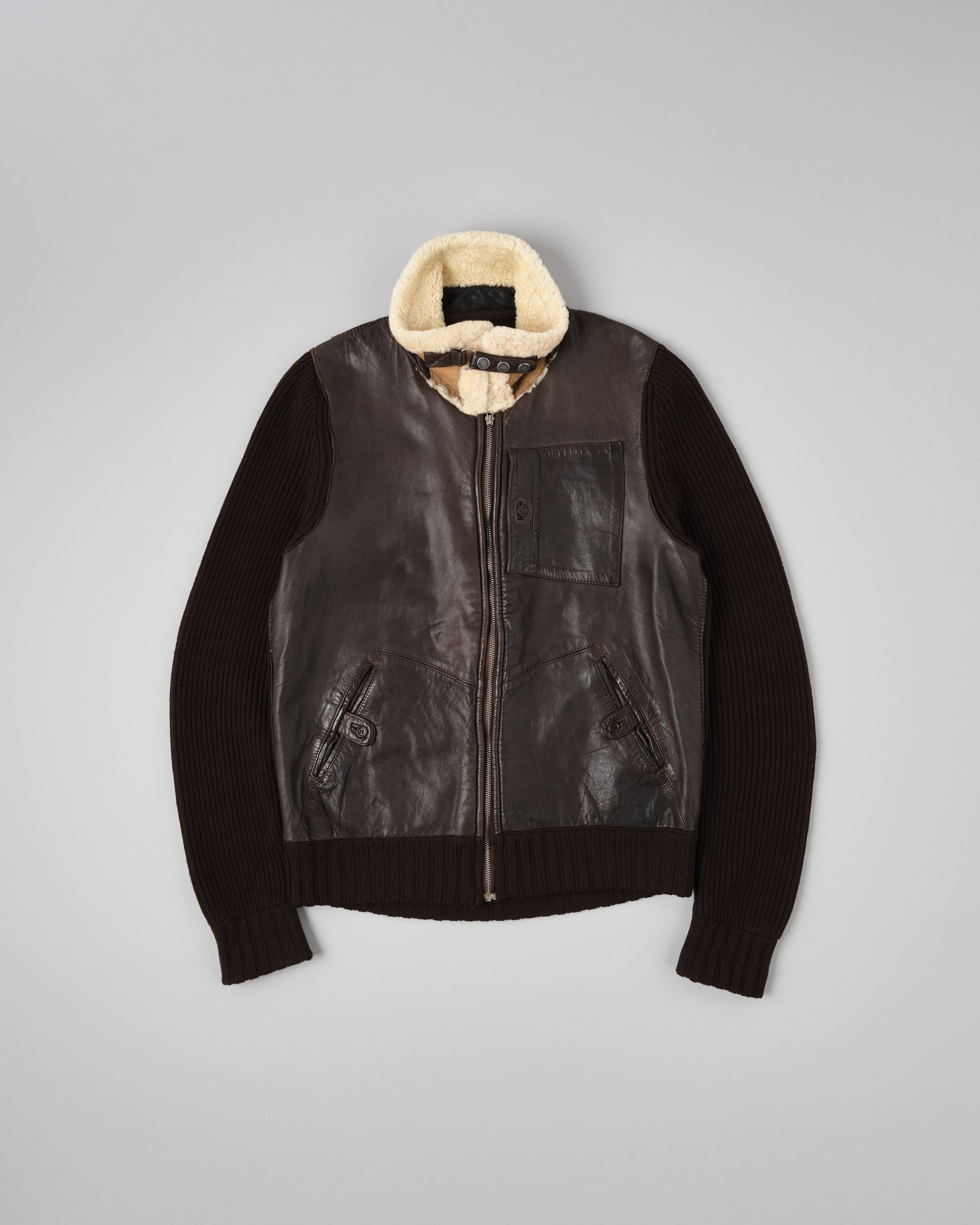 【06AW】Old C.P.Company Switching Leather Wool Zip Up Jacket Size.50