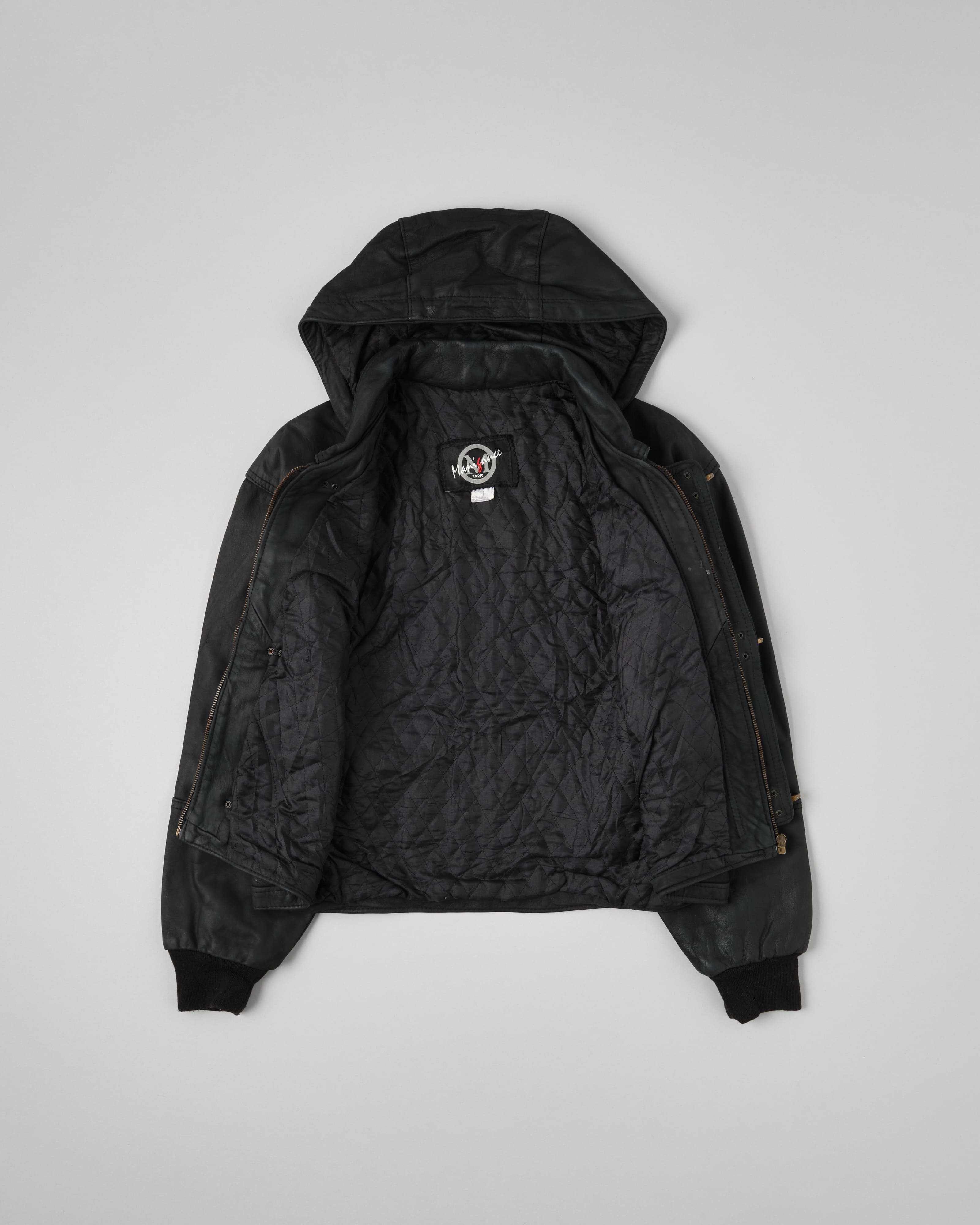 【~80’s】French Vintage Detachable Hood Fireman Type Leather Short Jacket Size.4