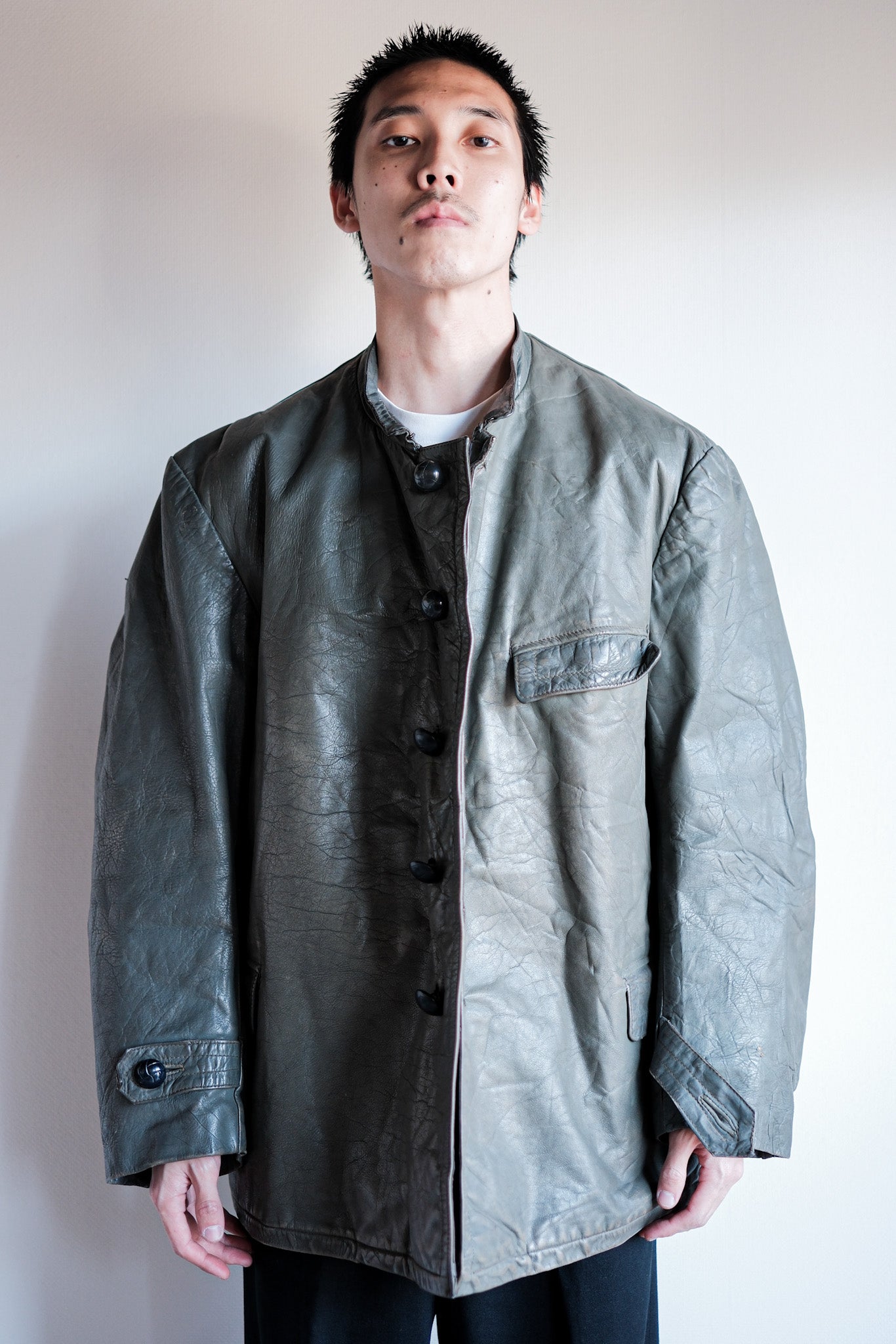 【~40's】WWⅡ+German+Navy+U-Boat+Crew+Gray+Leather+Jacket+"Kriegsmarine"
