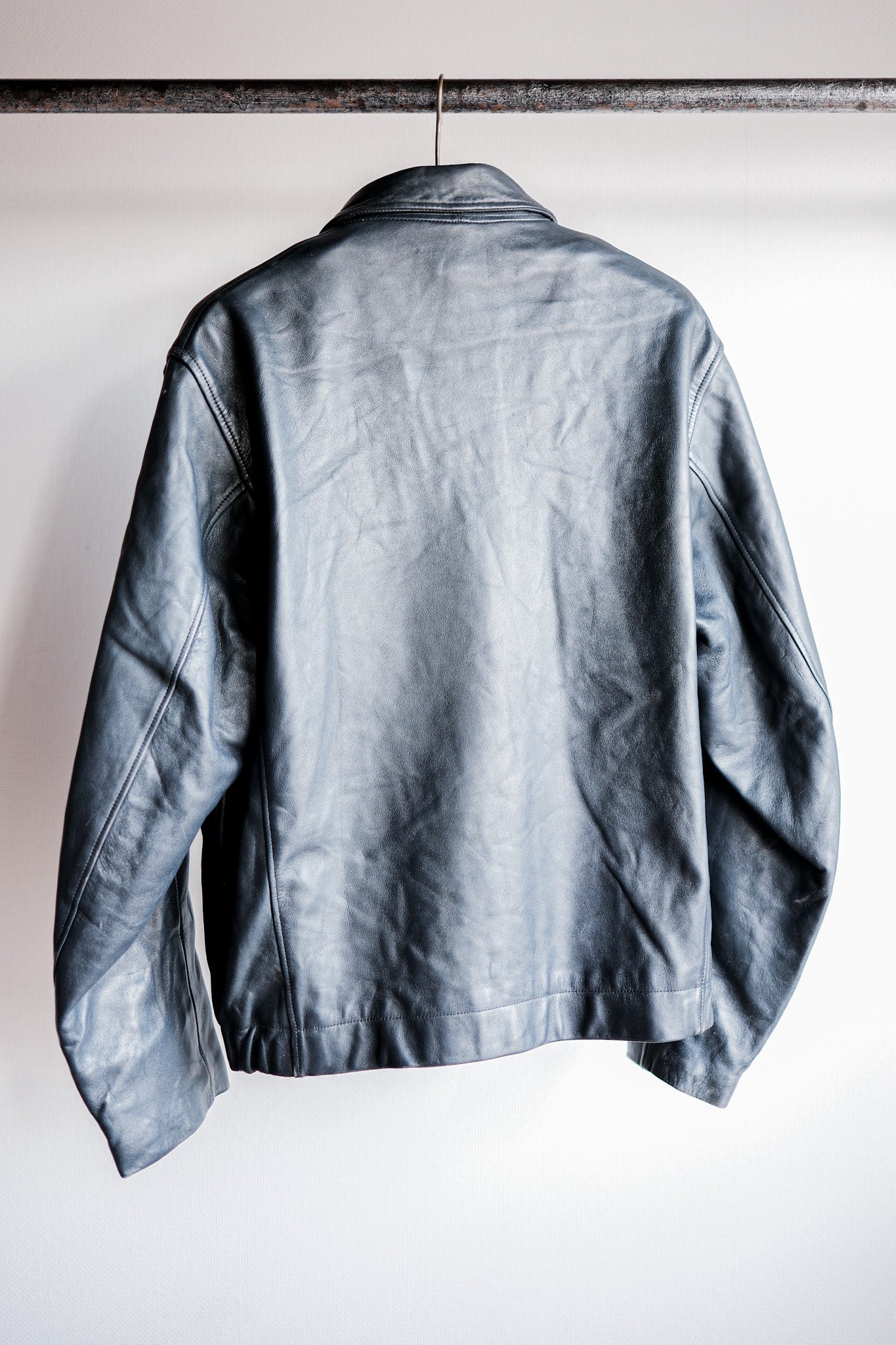 【~70's】French Air Force Pilot Leather Jacket With Chin Strap Size.100L