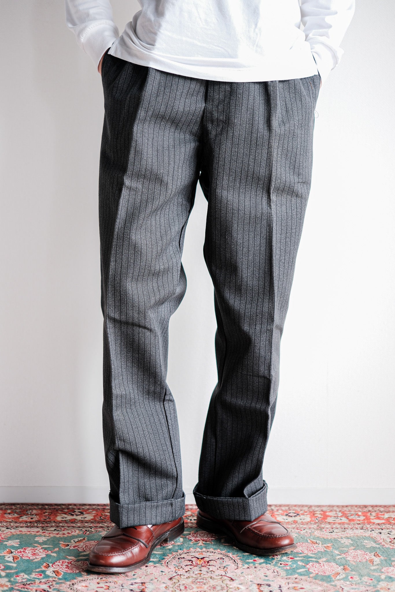 【~40's】French Vintage Salt & Pepper Cotton Striped Work Pants "Dead Stock"