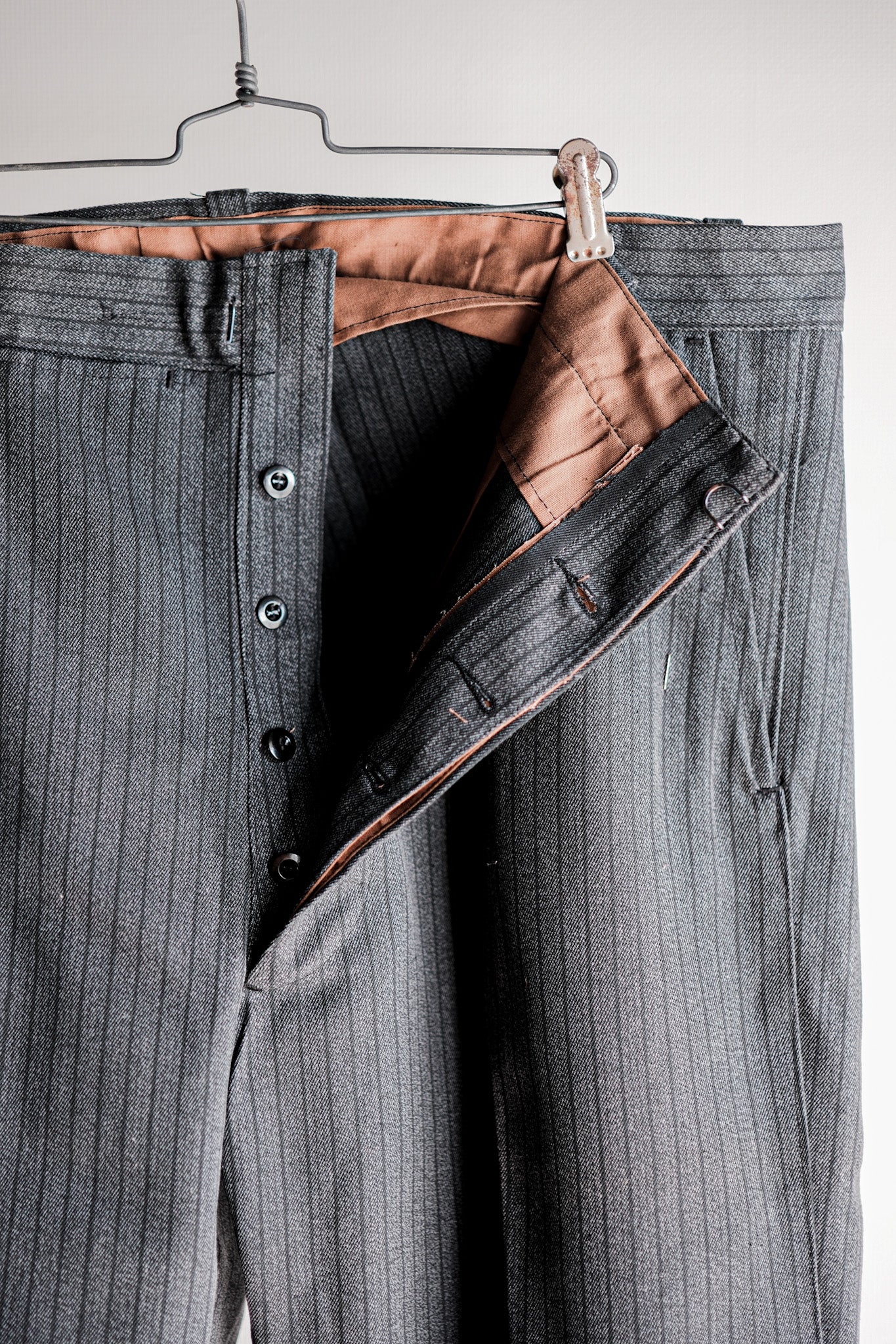 【~40's】French Vintage Salt & Pepper Cotton Striped Work Pants "Dead Stock"