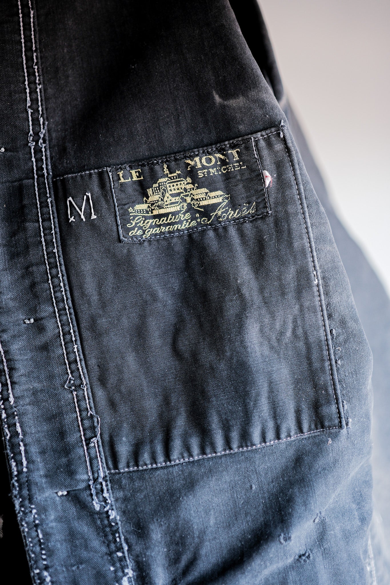 【~40's】French Vintage Black Moleskin Work Jacket "Boro" "Le Mont St. Michel"