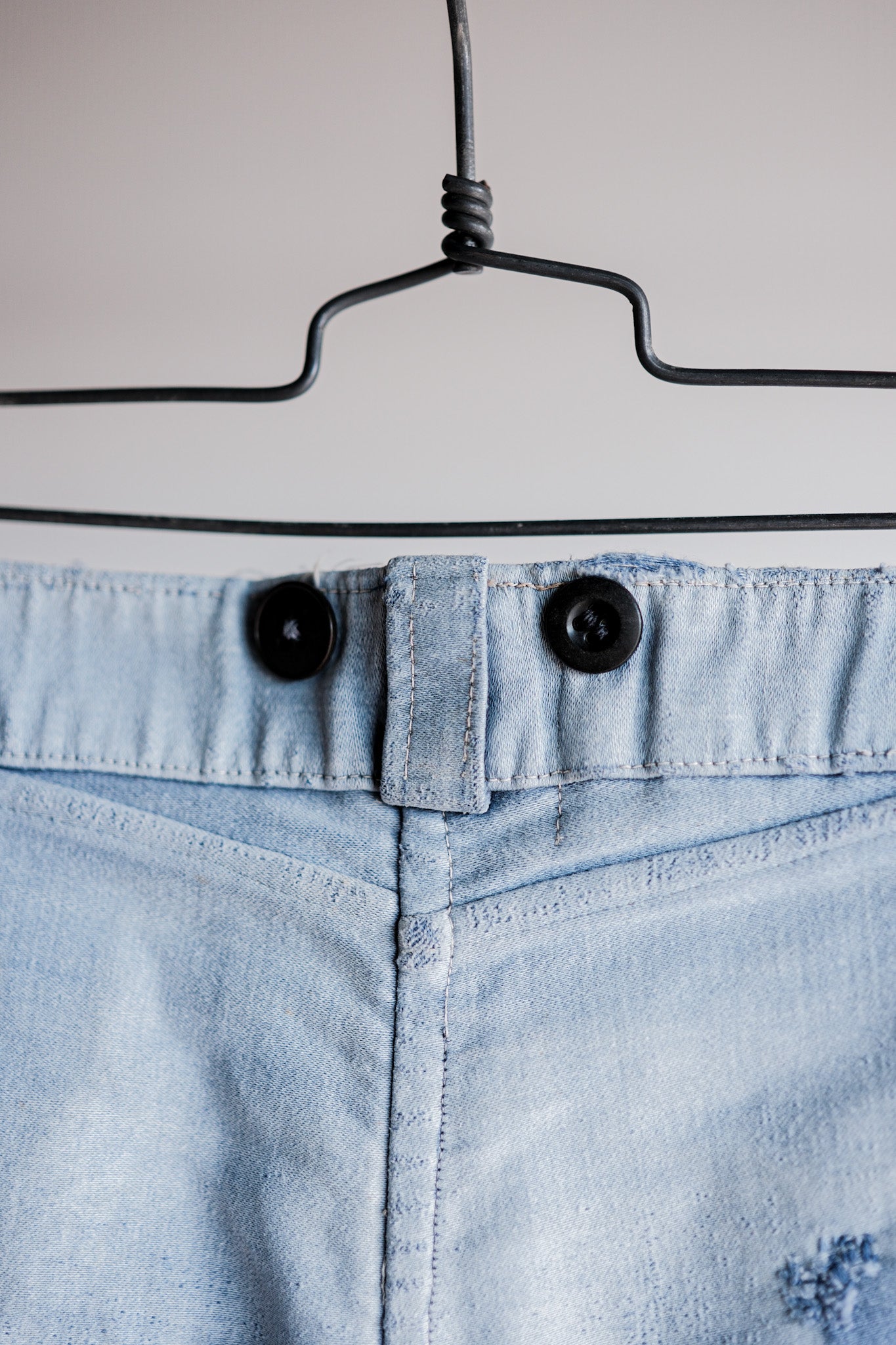 【~40's】French Vintage Blue Moleskin Work Pants "Patchwork" "Le Mont St. Michel"