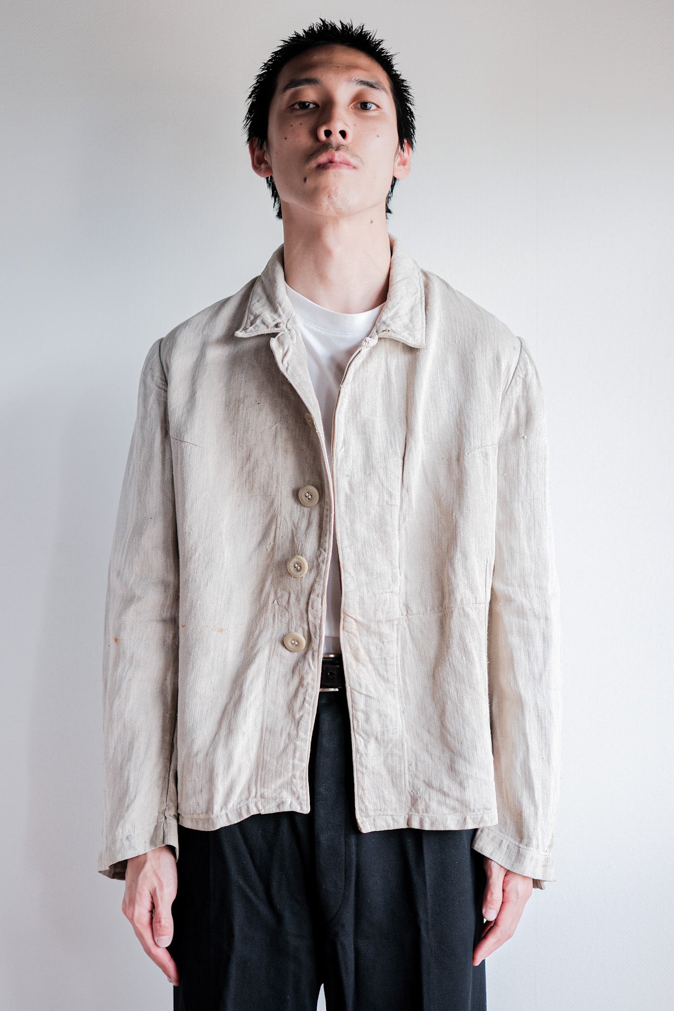【~40's】German Air Force Drillich HBT Linen Jacket With Chin Strap "Luftwaffe"