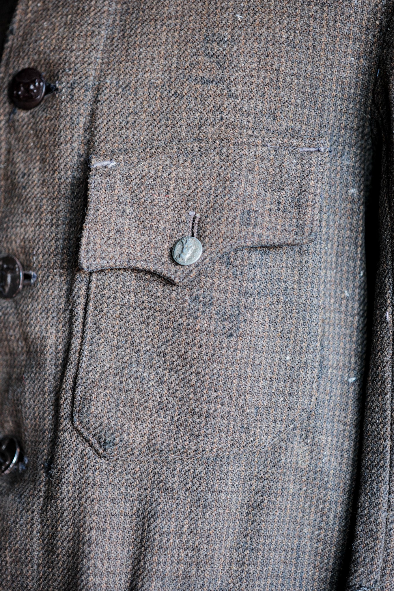 【~30's】French Vintage Brown Wool Hunting Jacket "Boro"
