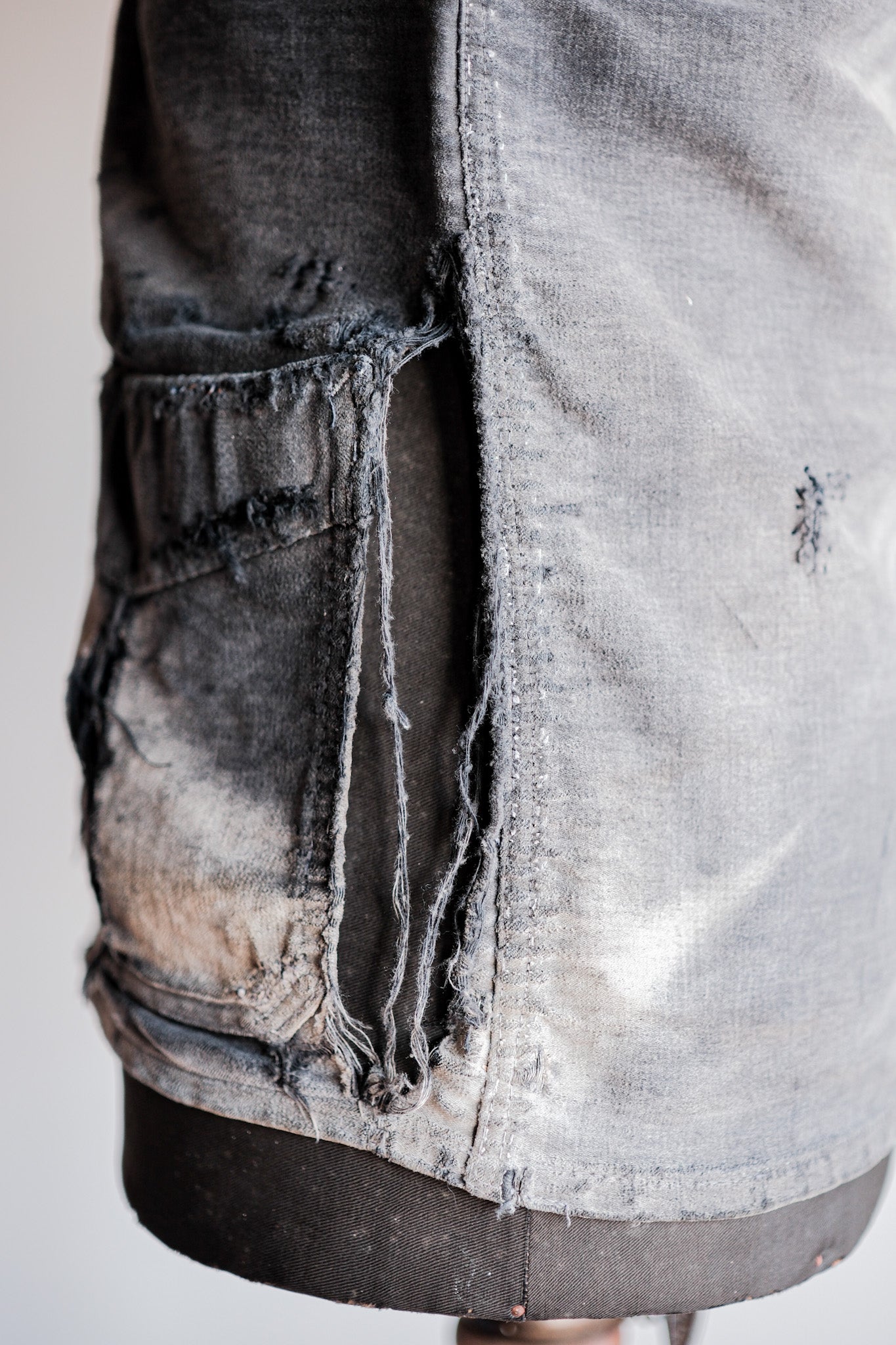 【~40's】French Vintage Black Moleskin Work Jacket "Boro" "Le Mont St. Michel"