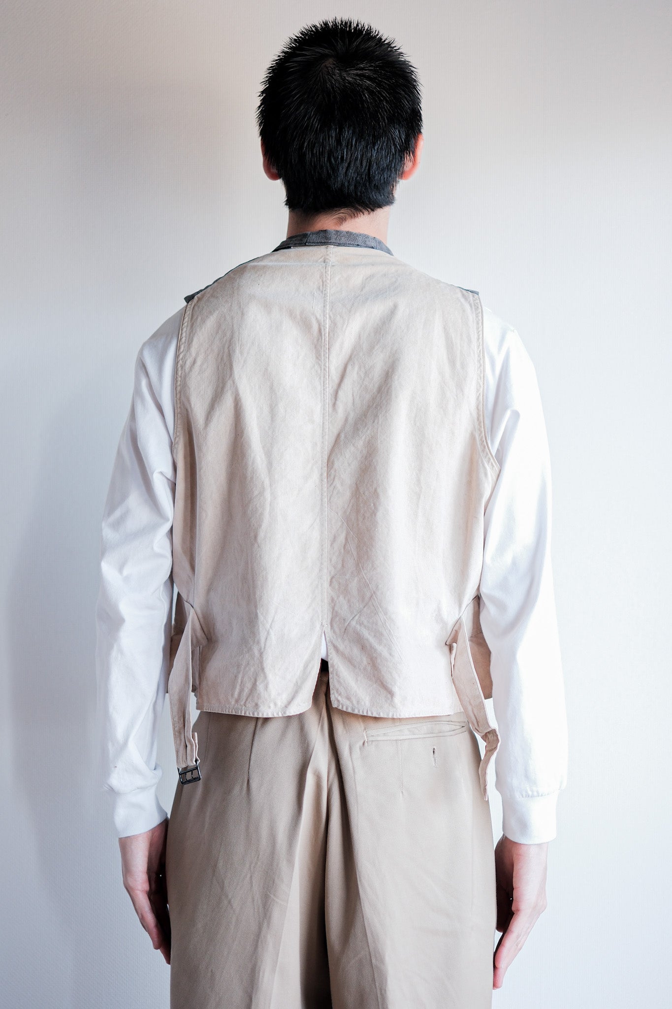 【~30's】French Vintage Salt & Pepper Cotton Work Gilet