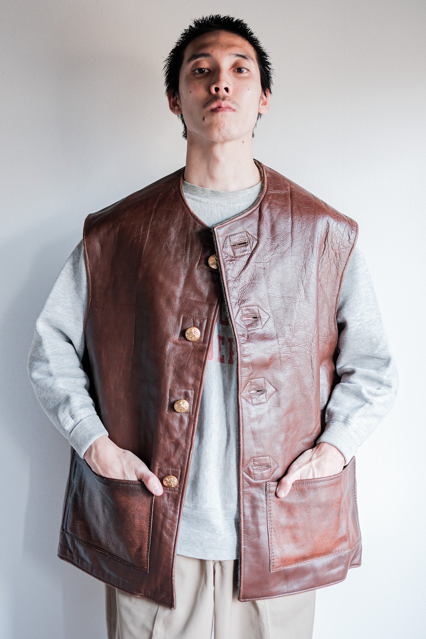 【~50's】Belgium Army Jerkin Leather Vest