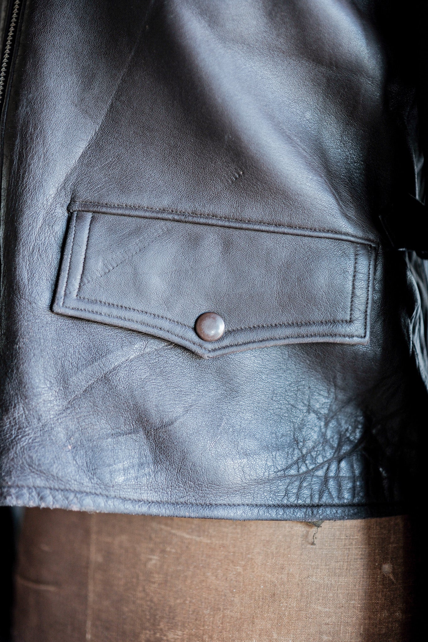 【~40’s】French Vintage Brown Leather Cyclist Jacket "Modified"